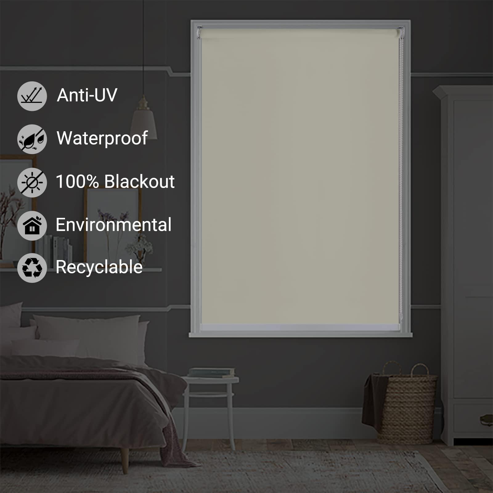 Didoya Didoya Outdoor Roller Shades,100% Blackout UV Protection Window Blinds for Patio,Doors,Windows,UV Protection Fabric,Easy to Install,85" W x 84" H,Apricot