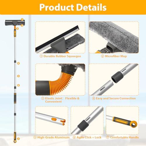 Baban Baban Window Squeegee Cleaner, 2 in 1 Window Cleaning Tool with Elbow and Straight Extension Pole, 62\'\' Telescopic Window Washing Equipment with Bendable Head for Car Glass Indoor Outdoor High Windows