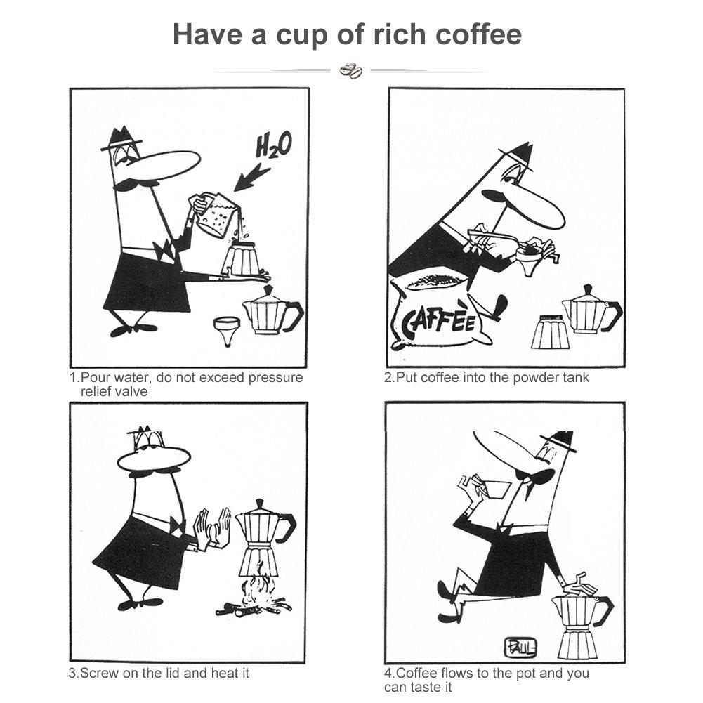 Yosoo Yosoo Pot Aluminum Italian Type Pot Espresso Maker with Handle Suitable for Ceramic Stovetops Home Office Use 3/6/9/12 Cups(150ML 3cups)