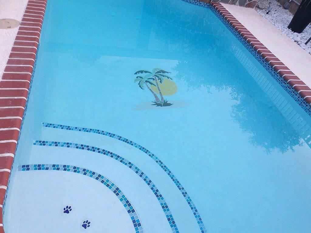 Blue Water Pool Mosaics Palm Tree 2 Ceramic Swimming Pool Mosaic (36\" x 34\")