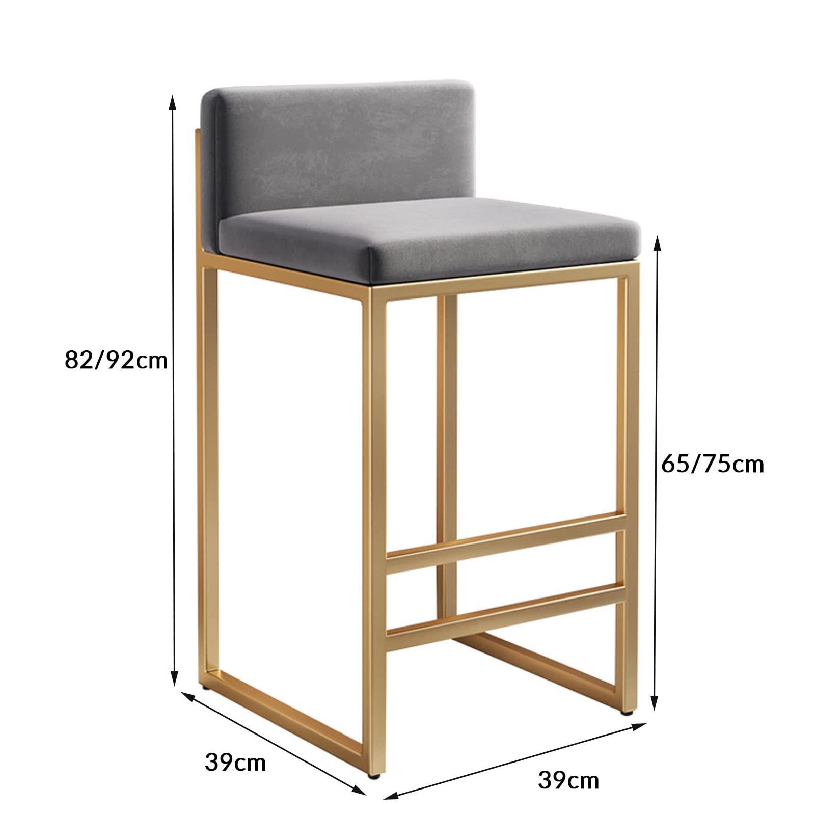 Lsoiup Bar Stools Set of 1/2 Modern Metal Bar Stools with Golded Footrest Velvet Dining Bar Chairs Seat for Kitchen Island