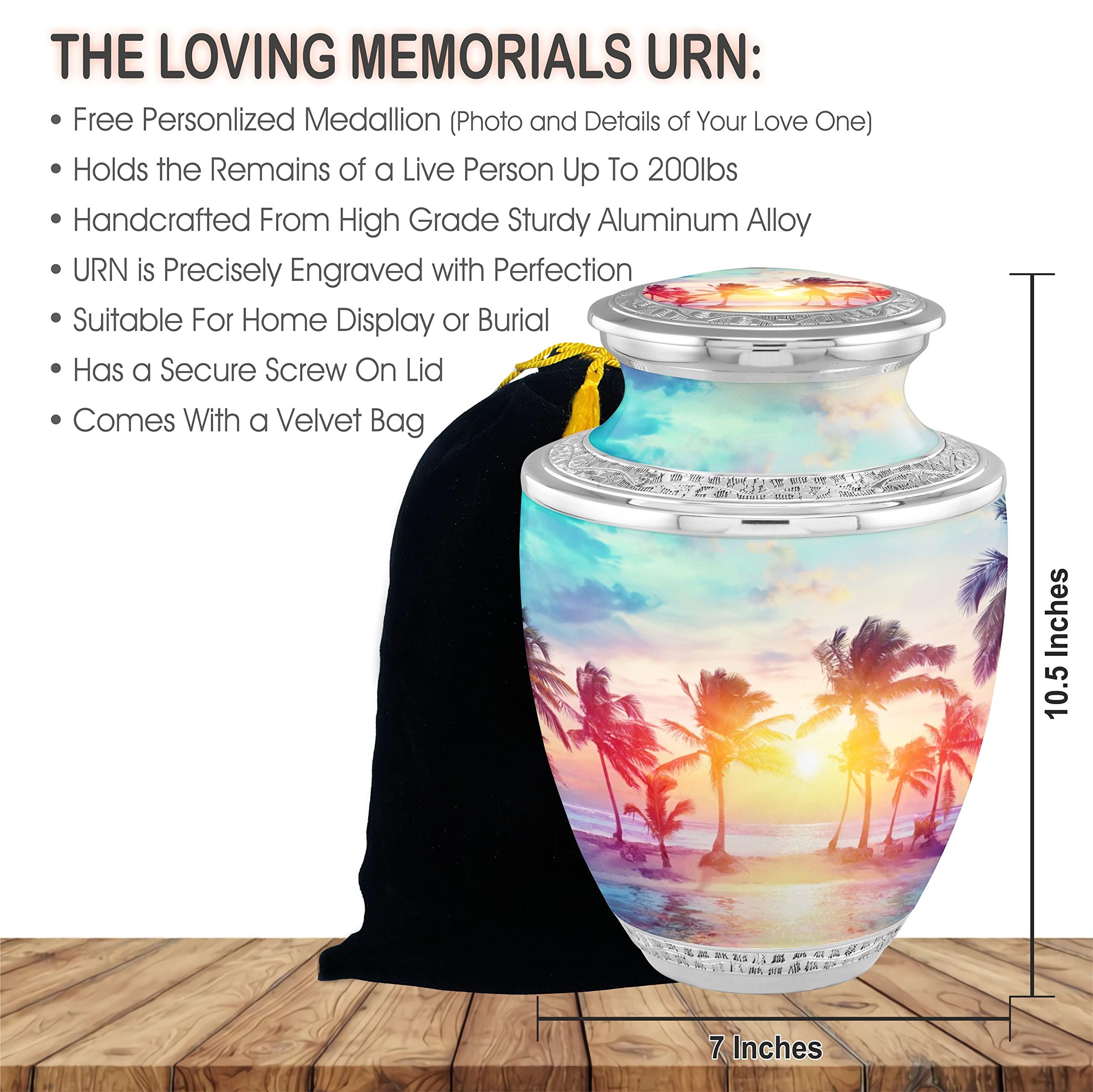 The Loving Memorials Beach Cremation Urns for Adult Ashes Male Female (Aesthetic Palm Free Personalized Medallion, Aesthetic Palm)