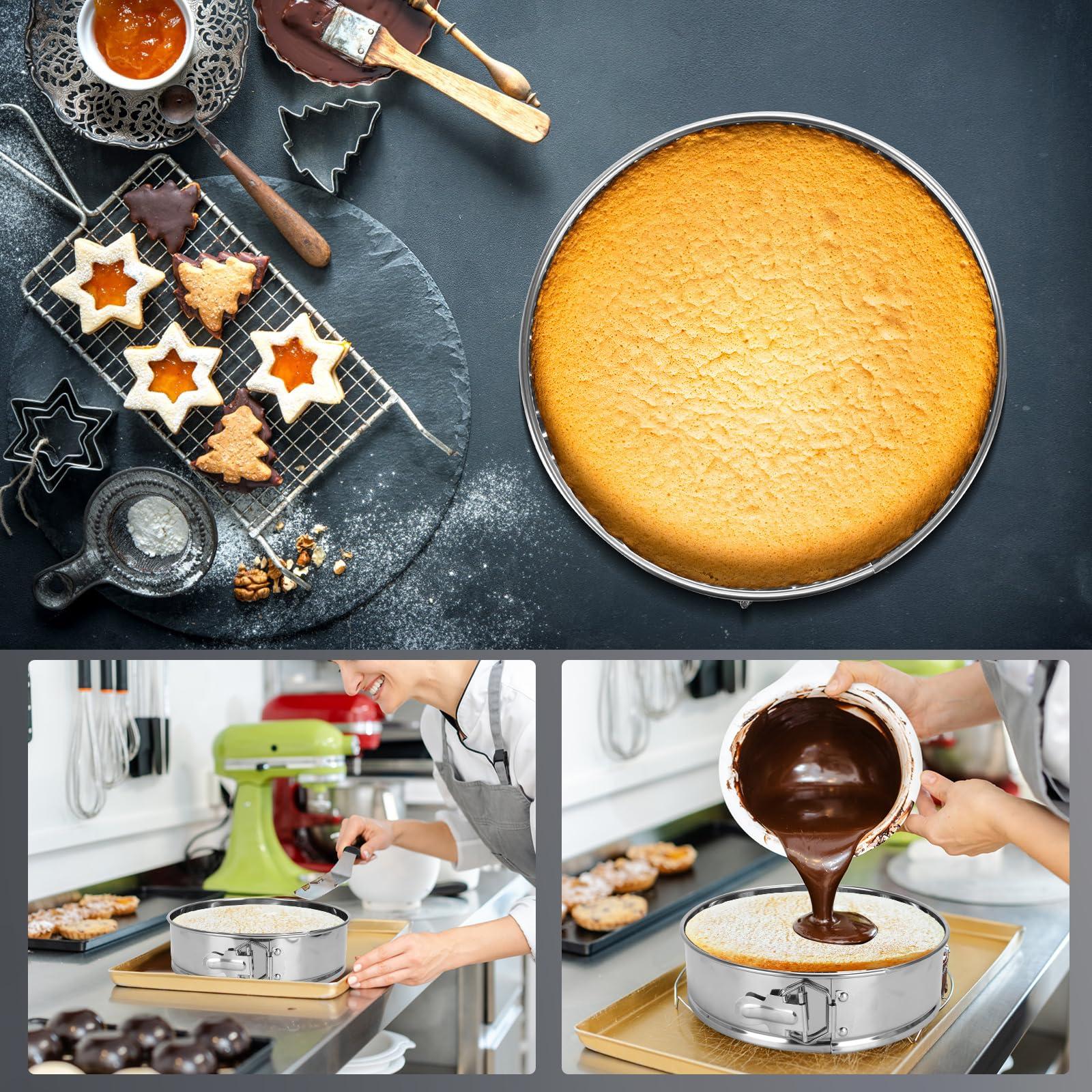 Vermida Stainless Steel Springform Pan Set,7\" 9\" 10\" Nonstick Leakproof Baking Cake Pan Set,Round Bakeware Cheesecake Pan with Removable Bottoms and 20pcs Parchment Paper Liners for Instant Pot and Oven