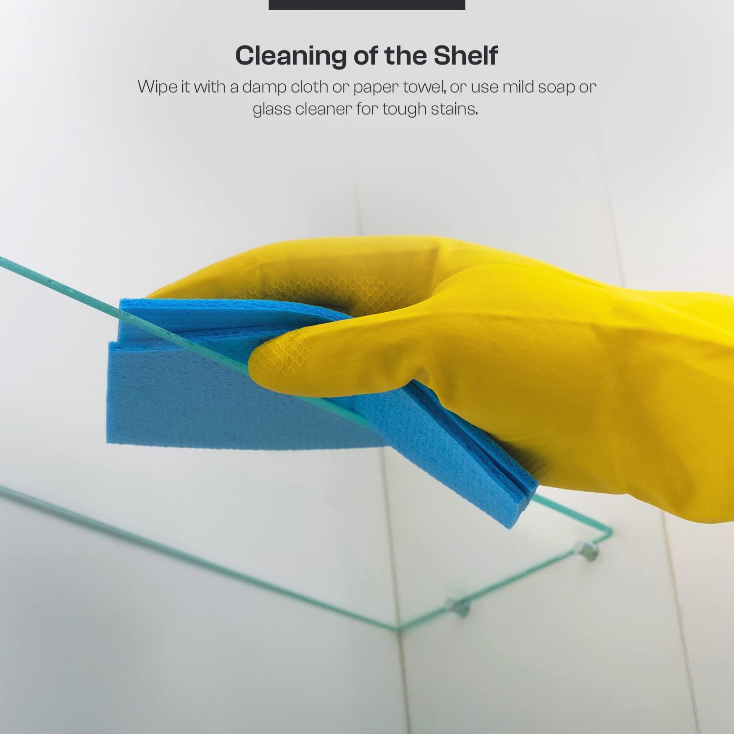 Fab Glass and Mirror Fab Glass and Mirror Rectangle Floating Glass Shelve, 12" X 24" Inches, 3/8 Thick Clear Glass with Flat Polished Edge-?Easy Installation with Screws, and Peacock Chrome Finish Brackets