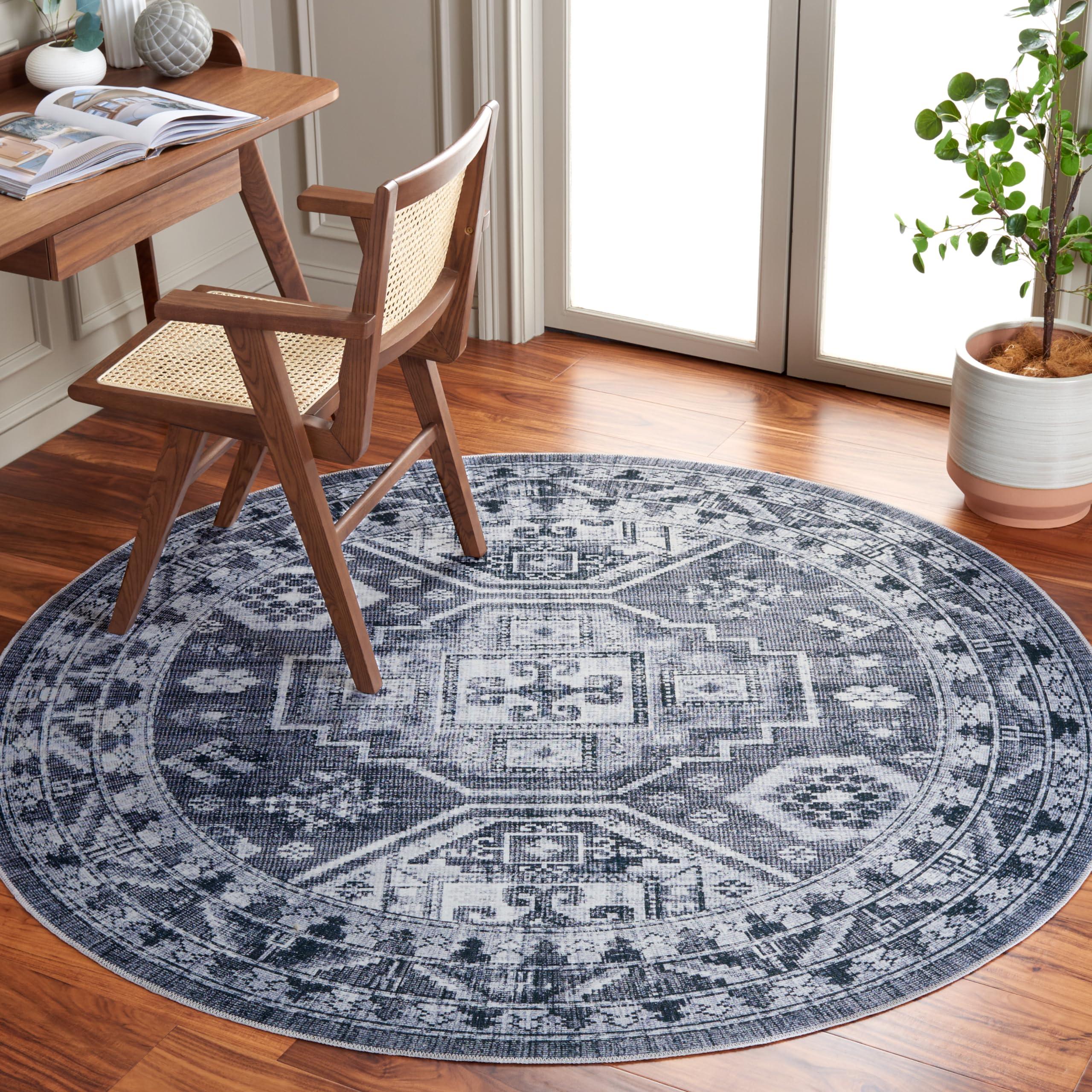 Safavieh SAFAVIEH Arizona Collection Round Rug - 6' Round, Grey Green & Ivory, Traditional Design, Washable & Slip Resistant, Ideal for High Traffic Areas in Living Room, Bedroom & Dining Room (ARZ108F-6R)