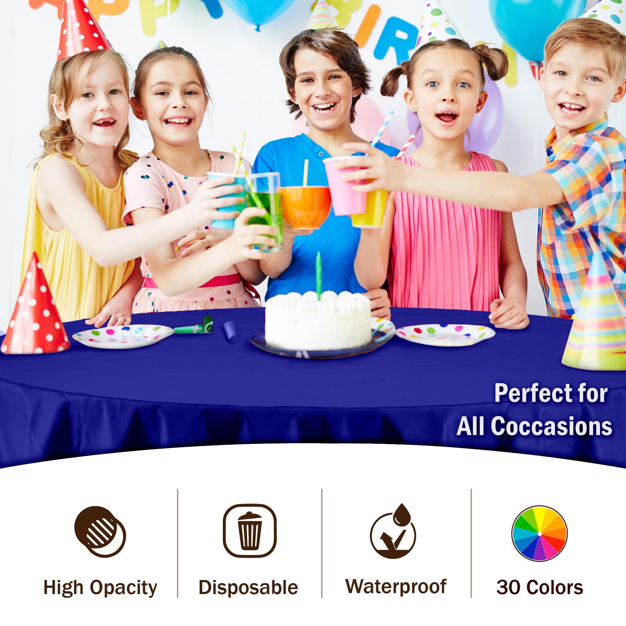 Exquisite Exquisite 12-Pack Premium Plastic Tablecloth 84in. Round Table Cover - Navy Blue