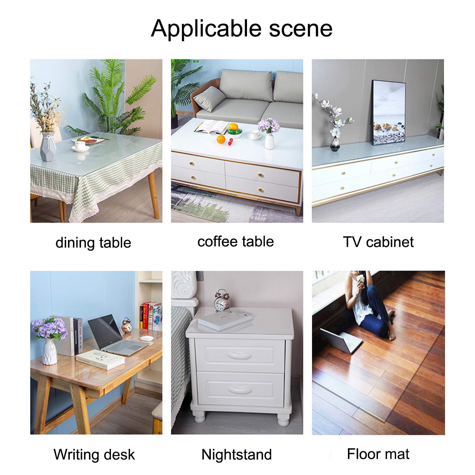 Geovne Geovne Frosted Clear Table Cover Protector,PVC Table Protector,2mm Thick Transparent Tablecloth,60 Bevel Edging Table Top Protector,for Writing Desk,Coffee Table,Countertop (90x180cm/35x71in)