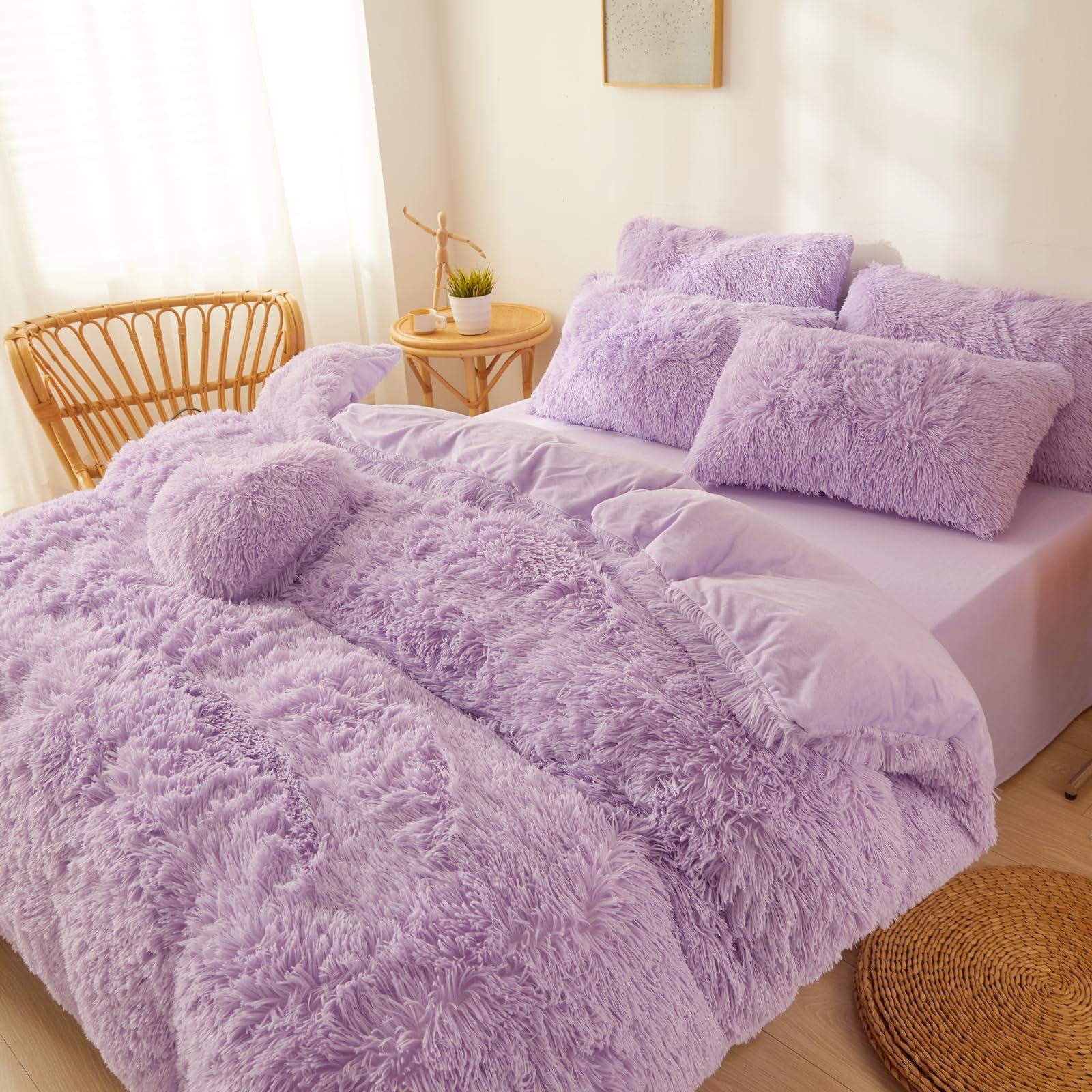 FOPPA FOPPA Lilac Comforter Cover Set King - Ultra Soft Fluffy Bedding Sets 3 Pieces (1 Duvet Cover + 2 Pillow Cases) Pink Bed Set