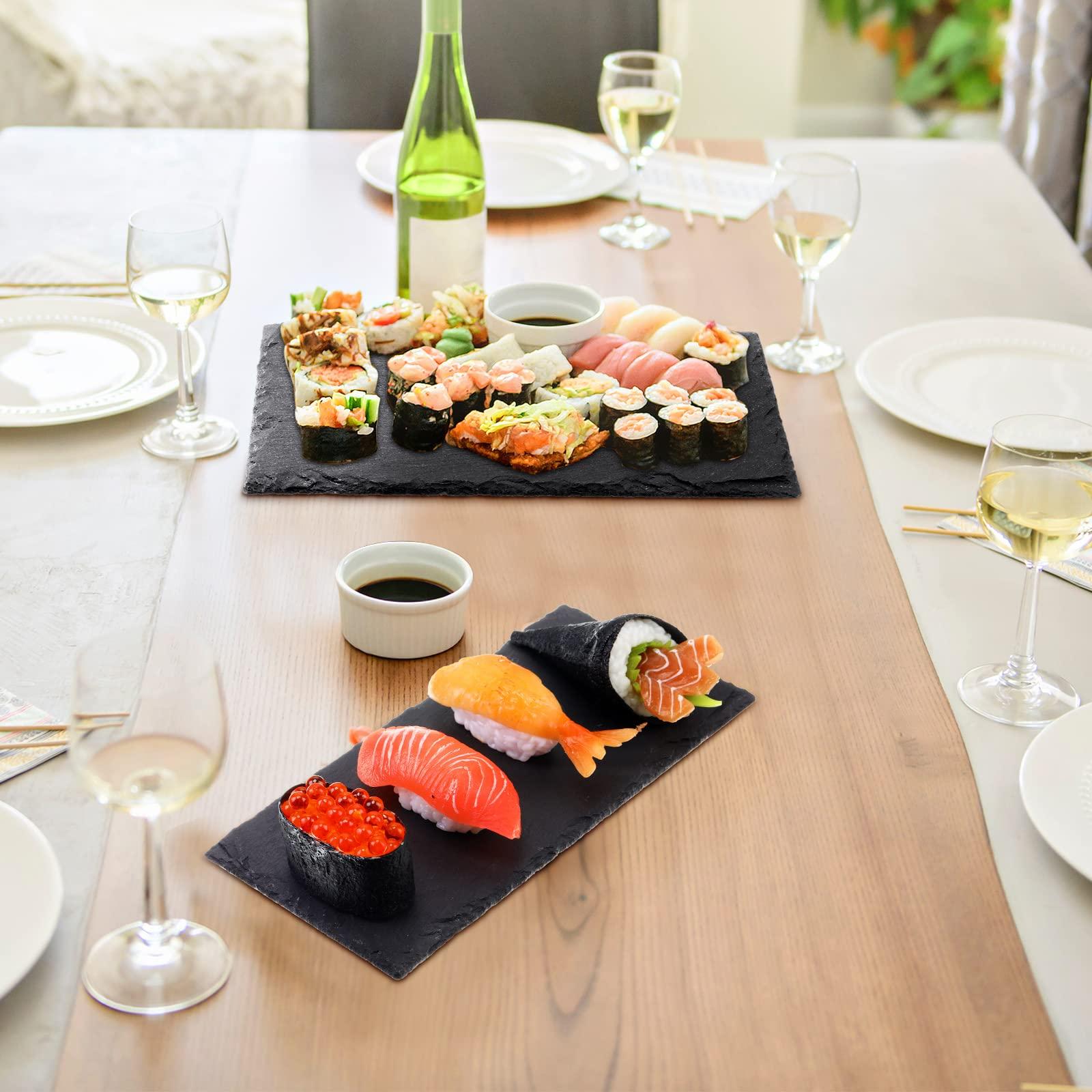 Hoolerry Hoolerry 15 Pcs Slate Charcuterie Boards Bulk, 8\" x 4\" Mini Slate Cheese Board Black Sushi Platters Individual Stone Serving Tray Plates for Food, Appetizers, Cheese, Meat, Party