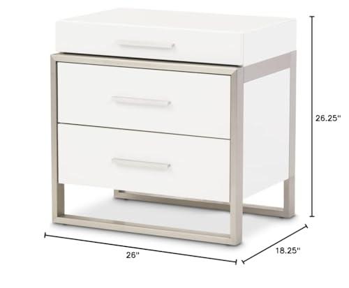 Michael Amini Michael Amini Marquee 3-Drawer Nightstand in Cloud White