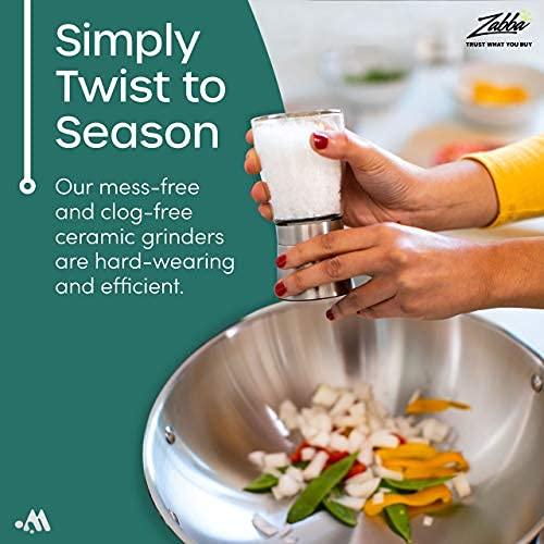 Modetro Modetro Salt and Pepper Shakers Set Adjustable Coarseness Pepper Grinder Mill for Sea Salt Spice Stainless Steel Glass 2 Pack