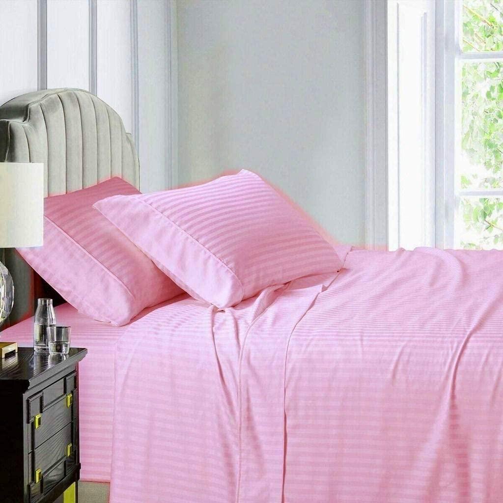 Sajida Cotton Bedding Stripes Sheets Pink Soft Sheet for Queen Size Bed 4 Piece 1000 Thread Count Egyptian Cotton 16 Inches Deep Pocket Easy Care Wrinkle & Fade Resistant
