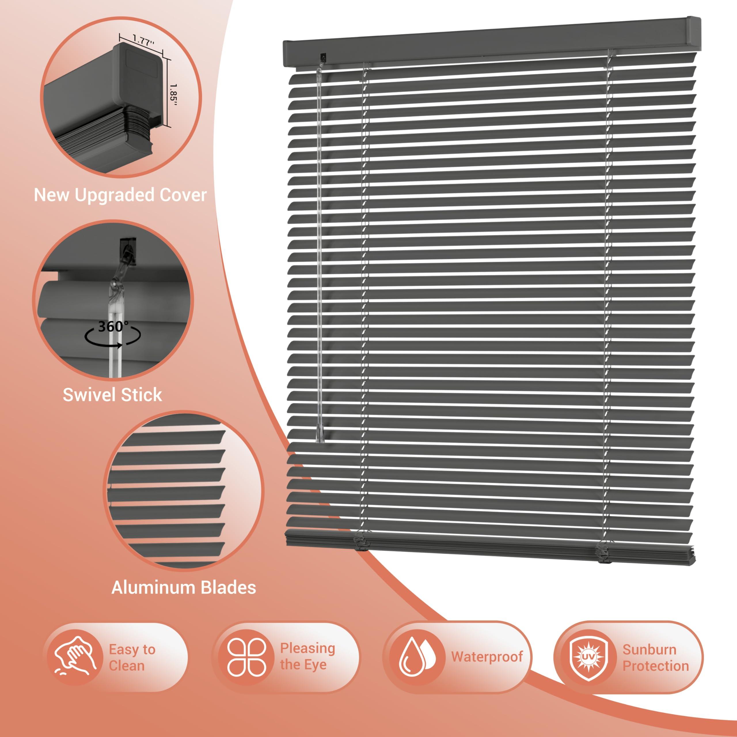 HOTSOON HOTSOON Aluminum Mini Blinds 1 Inch Metal Slat Darkening Venetian Blind New Horizontal Window Blinds Anti-UV Waterproof Venetian Blind for Office Home Windows, Smoky Gray, 38" W x 64" H