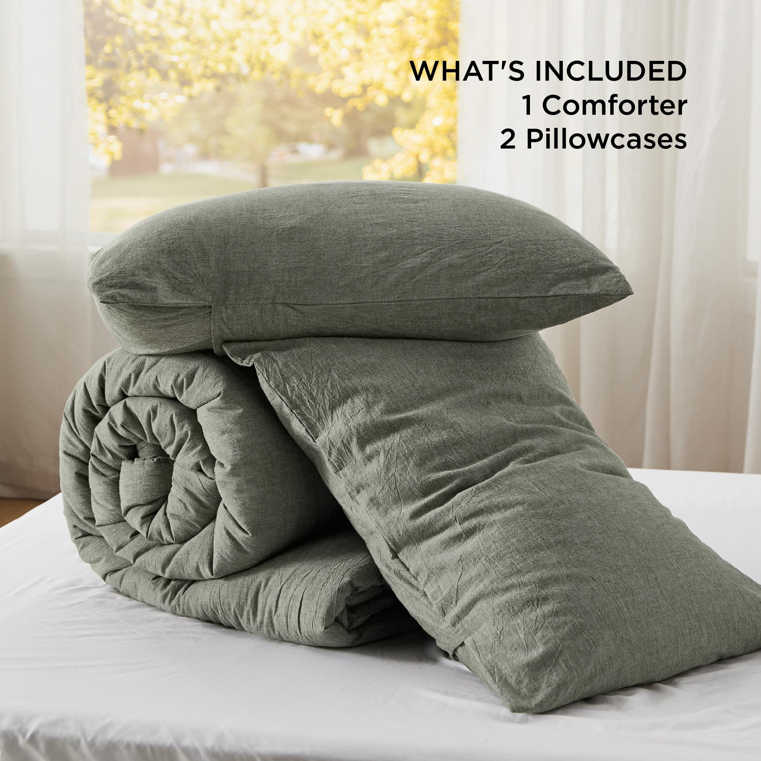 Bedsure Bedsure Comforter Set King Size - Cotton Fabric with Microfiber Inner Fill, Grayish Olive Green Soft Bed Set for All Seasons, 3 Pieces, 1 Comforter (104\" x 90\") and 2 Pillow Cases (20\" x 36\")