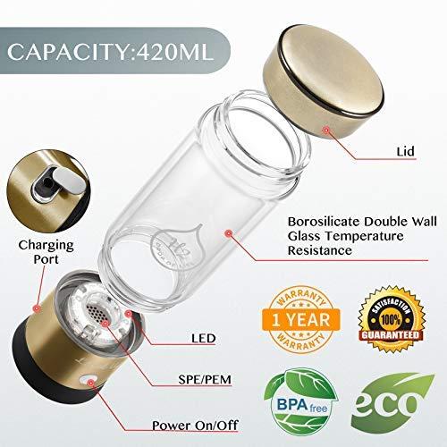 Level Up Way LevelUpWay 2025 Hydrogen Water Bottle Generator New Technology Glass with SPE PEM Ionic Membrane High Borosilicate Glass 13 Ounce (Gold) Premium Hydration Solution