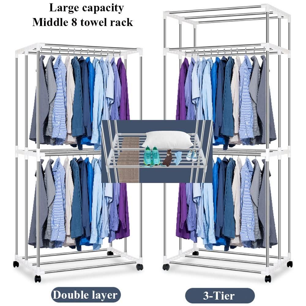 GWWGWW 2/3-Tier Home Clothes Dryer With Remote Control,2300W Electric Heated Airer Drying Rack,Folding-Dry Machine Energy-Efficient Wet Laundry Warm Air Drying Wardrobe,240min Adjustable Timer,Energy-Efficie
