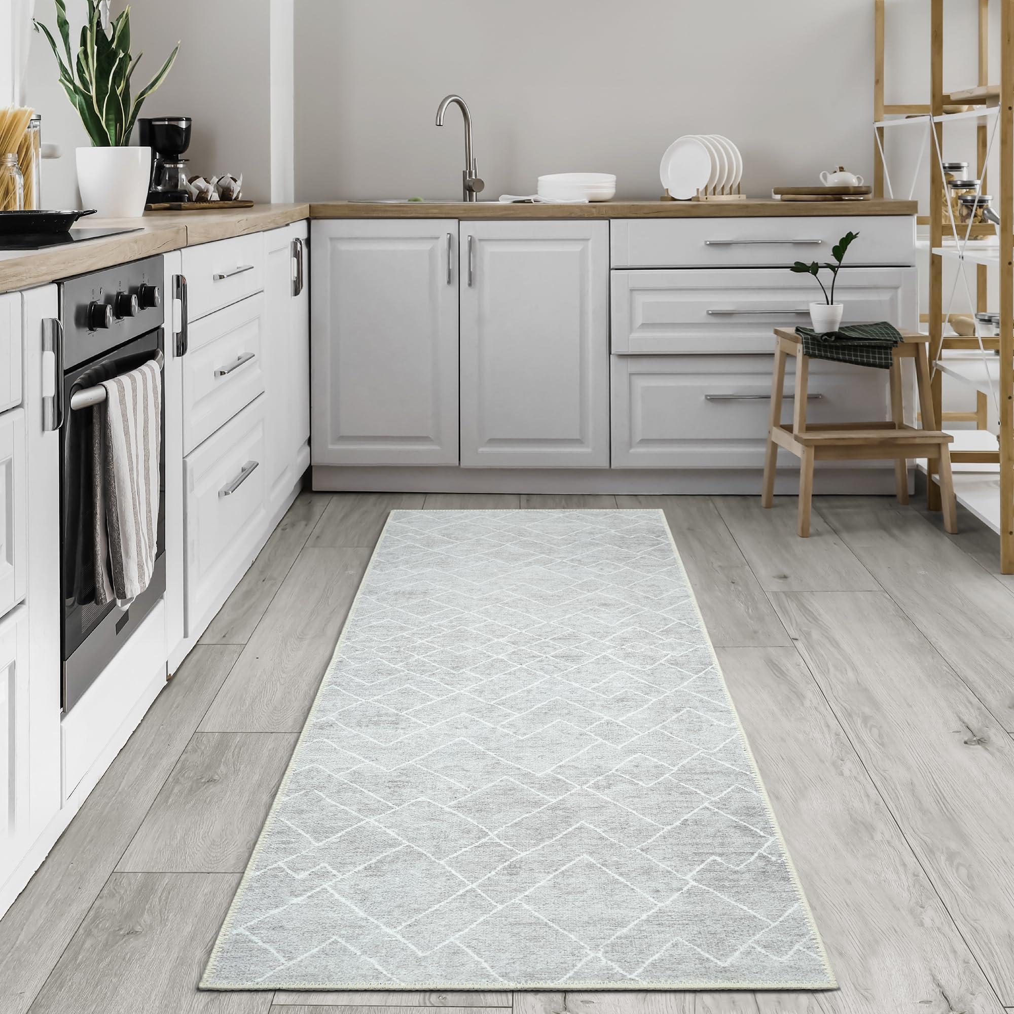 Bloom Rugs Bloom Rugs Washable Non-Slip 12 ft Runner - Gray/Pebble Striped Runner for Entryway, Hallway, Bathroom, and Kitchen - Exact Size: 2.5' x 12'