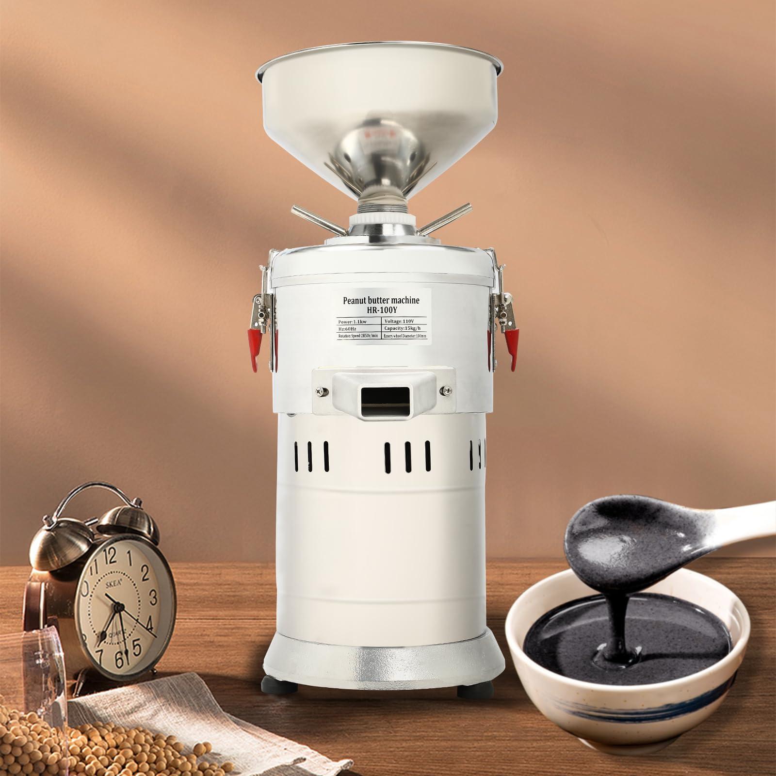 DYRABREST Peanut Butter Maker Machine, Nut Butter Machine, Electric Grain Grinder Peanut Butter Maker Sesame Sauce Grinder Home/Commercial for Groundnut, Almond, Cashew Nut and Sesame 110V 33lb/h 1100W