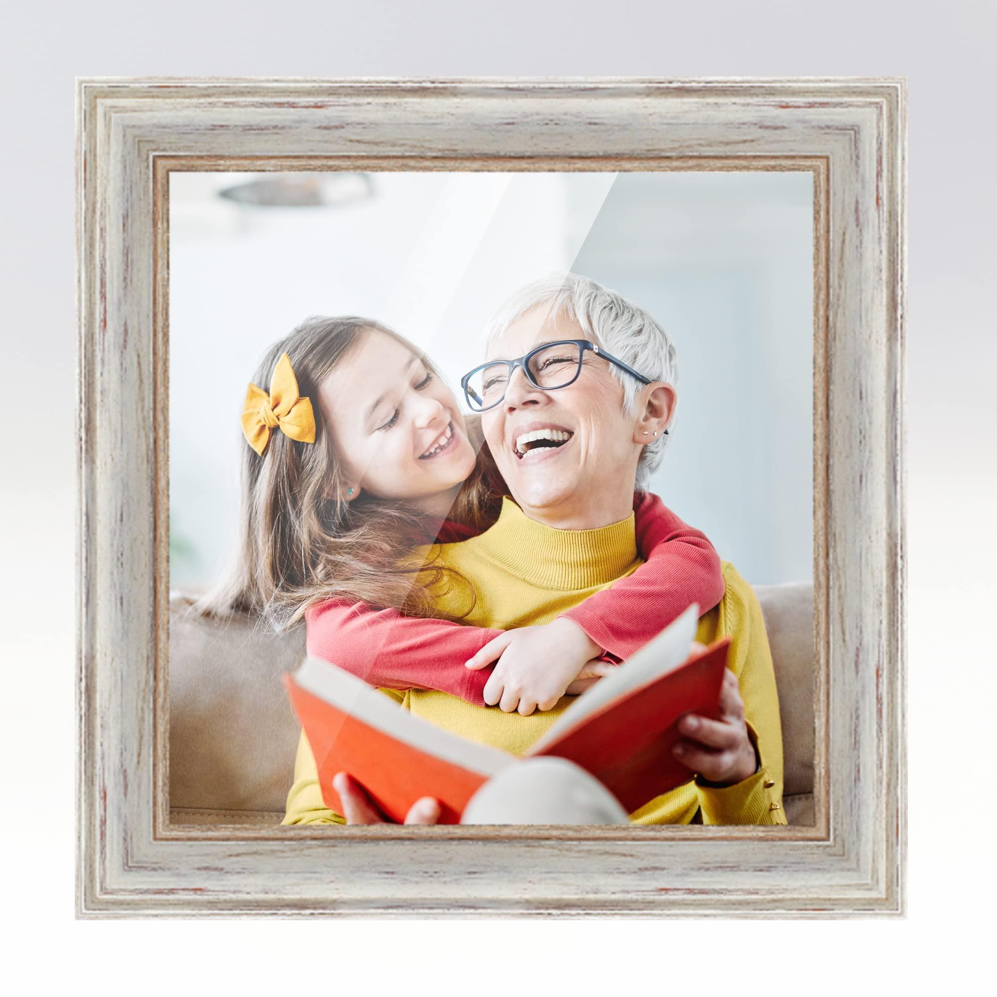 CustomPictureFrames.com 15x21 Frame White Wash Rustic Cream Picture Frame | 1.75 Inch Moulding Width | Complete with UV Acrylic Plexiglass, Foam Board Backing & Hanging Hardware