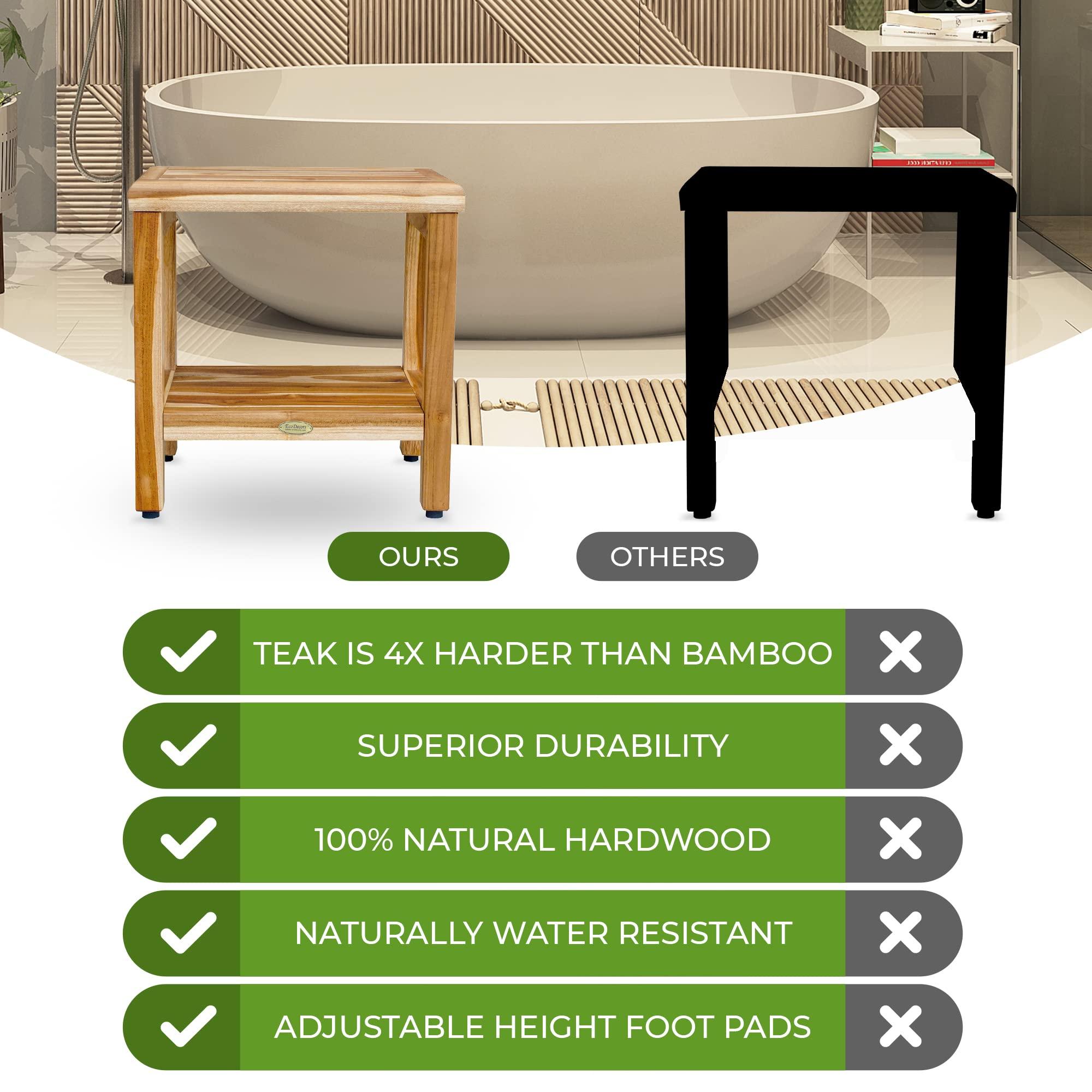 EcoDecors EcoDecors 18 inch, Teak Shower Bench, Teak Shower Seat, Teak Bench for Shower, Teak Stool, Teak Shower Chair, Teak Shower Bench for Inside Shower, Teakwood Shower Bench