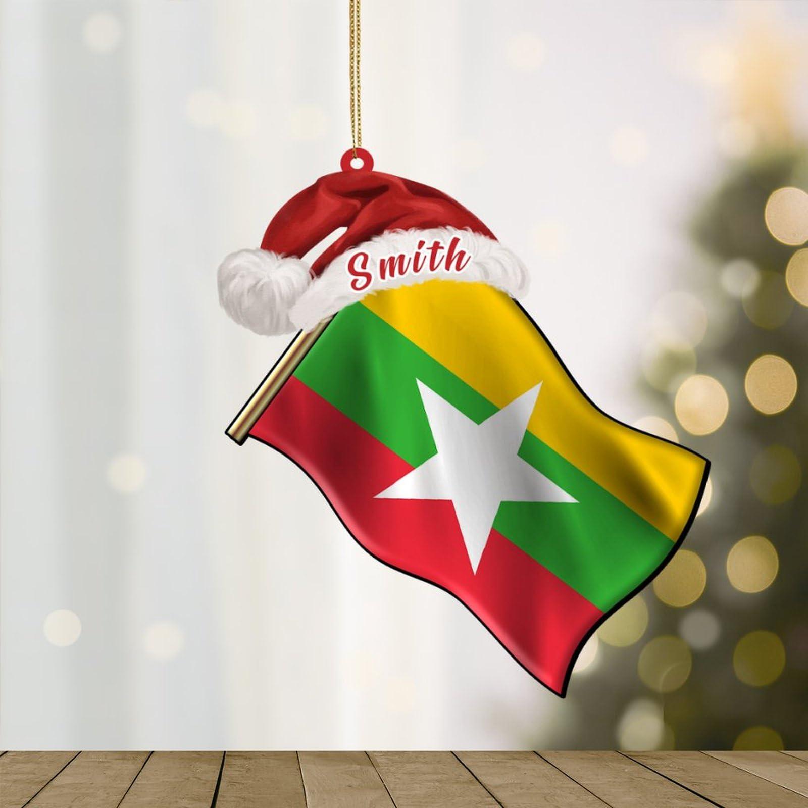 UanMere Burma Flag Acrylic Christmas Ornament Country Keepsake for Travel Friends for Burma Brother Memorial National Day Burma Personalized Acrylic Keepsake