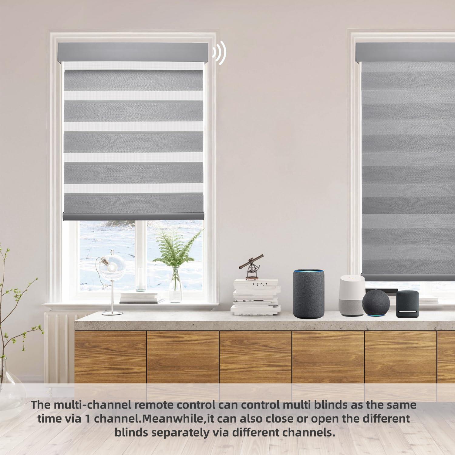 ACMEART ACMEART Horizontal Window Blinds,Motorized Zebra Blinds Shades with Control Rod,Semi-Blackout Dual Layer Automatic Smart Blinds with Remote Control for Home Office Customized Size Luxury Light Grey