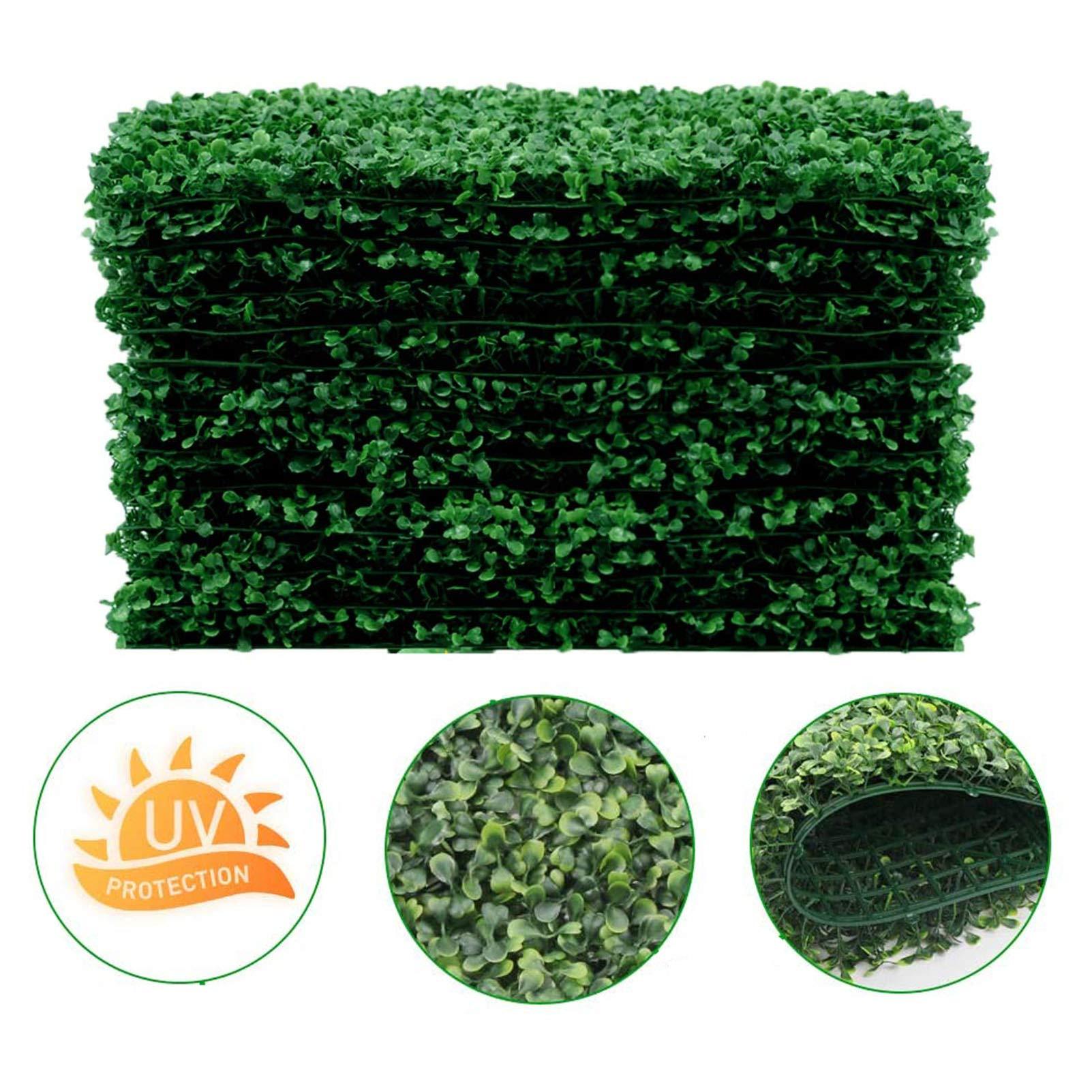QIAOH QIAOH Artificial Boxwood Panels 24PCS, Faux Hedge Wall Backdrop, Artificial Grass Wall, Green Boxwood Wall Mat for Outdoor, Balcony, Garden Fence Screen and Indoor Wall Decoration
