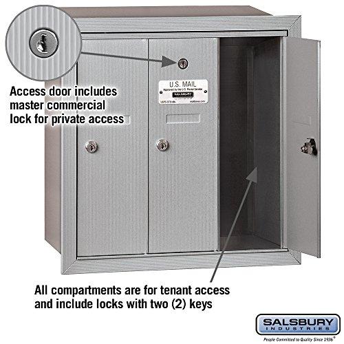 Salsbury Industries Salsbury Industries 3503ARP Recessed Mounted Vertical Mailbox with Master Commercial Lock, Private Access and 3 Doors, Aluminum