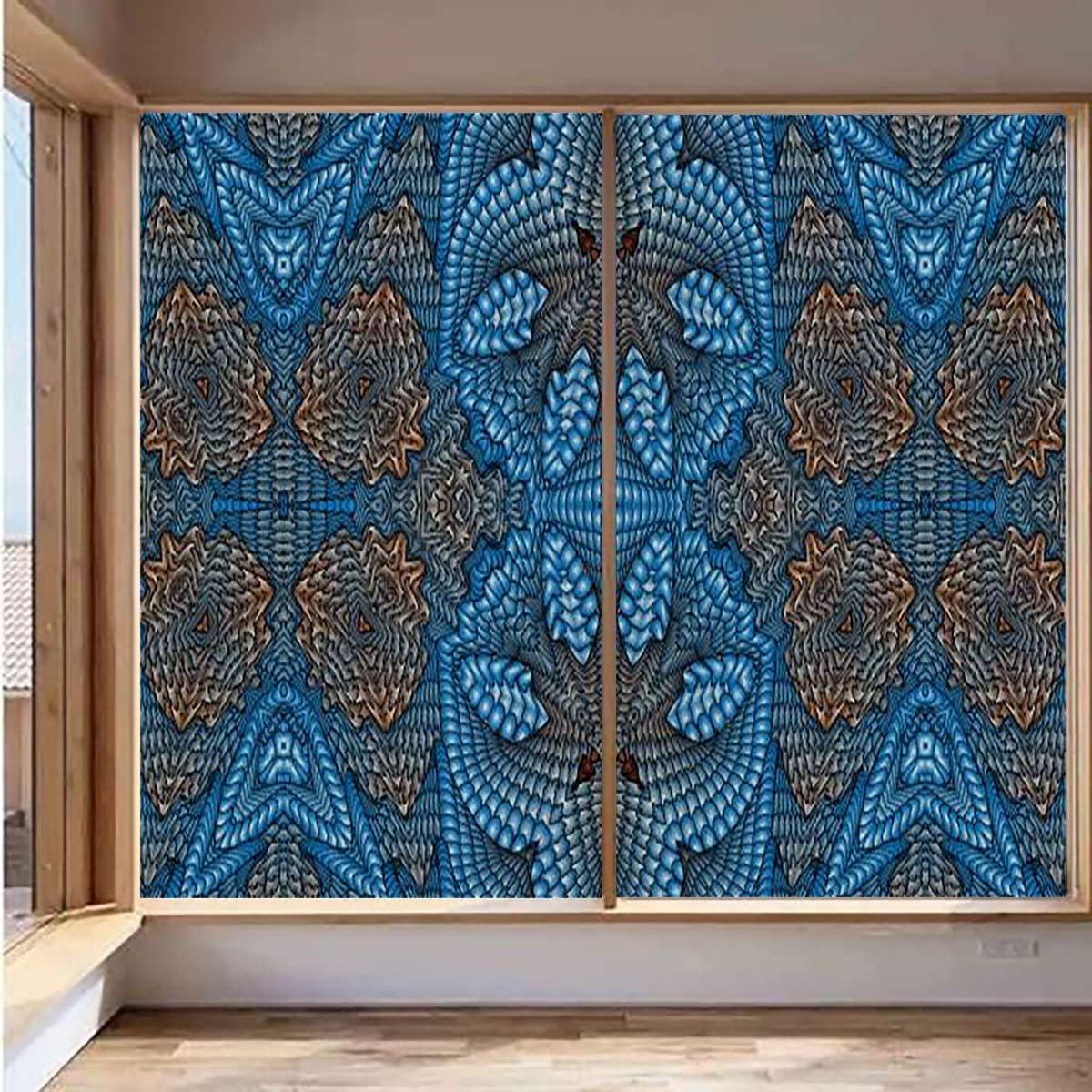 MizuH Curtain Thermal Control Glass Sticker Abstract Reusable and Removable Window Clings Glass Door Stickers Geometric Design Floral Symmetry Art 17.7 W x 23.6 L lnch Blue and Yellow