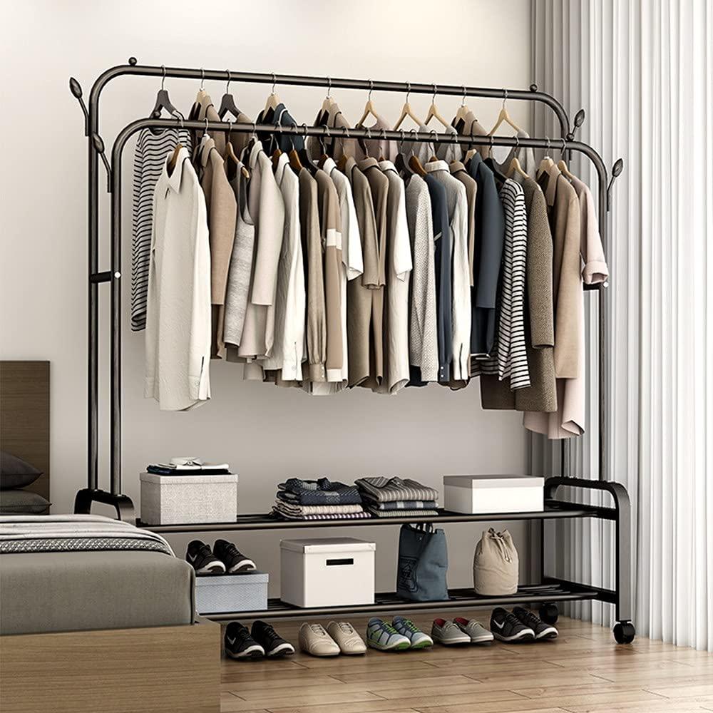 HomeLoft Basics Metal Heavy Duty Garment Rack with 5 Storage Shelf, Multifunction Clothes Rail on Wheels, Easy to Assemble (135x50x154cm)