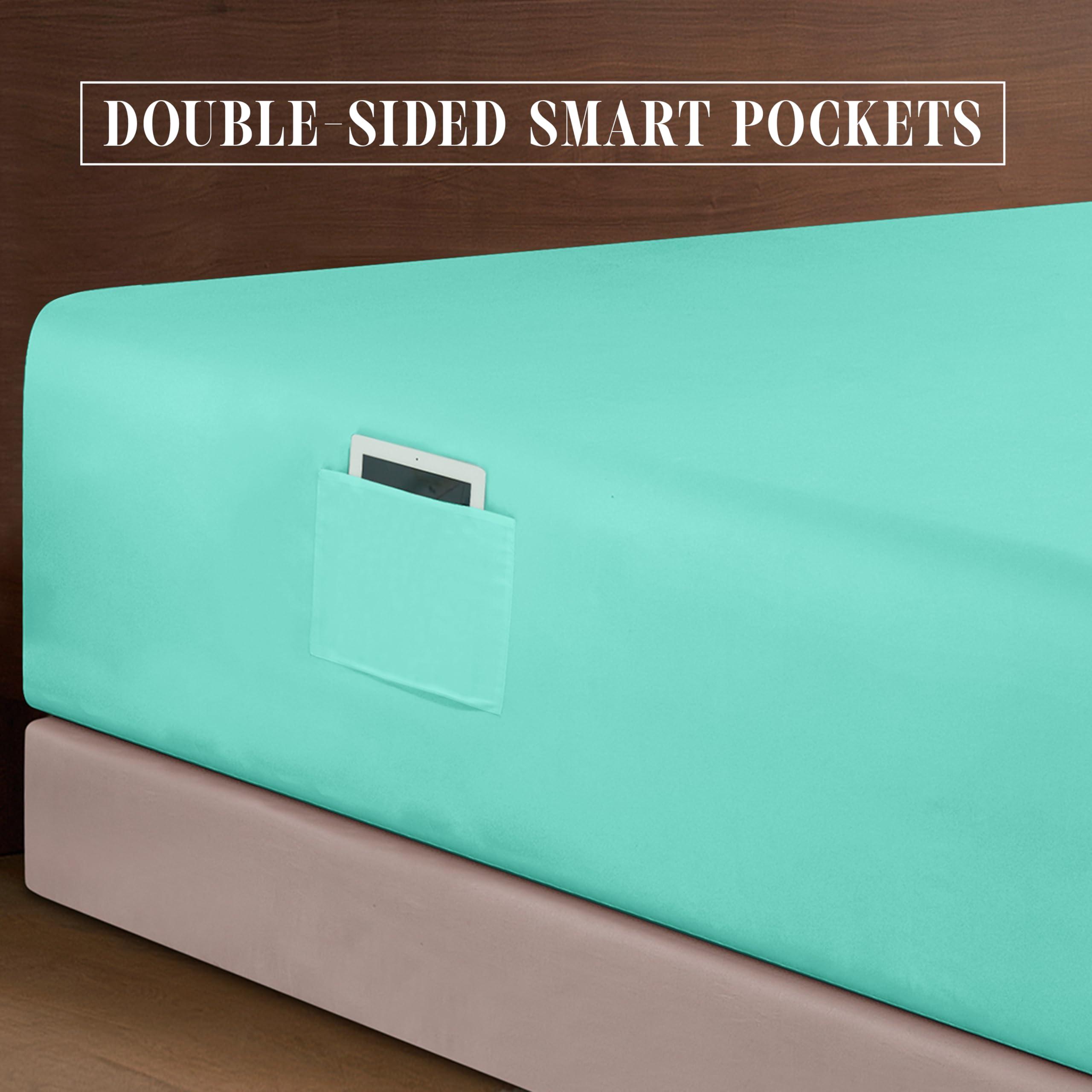 Elegant Comfort Elegant Comfort 1500 Premium Quality 6-Piece Bed Sheet Set - 18-24 Inch Extra Deep Pocket, Smart Storage Pockets, Wrinkle Free Ultra Soft 6PC Extra Deep Pocket Sheets, Full, Paradise Teal