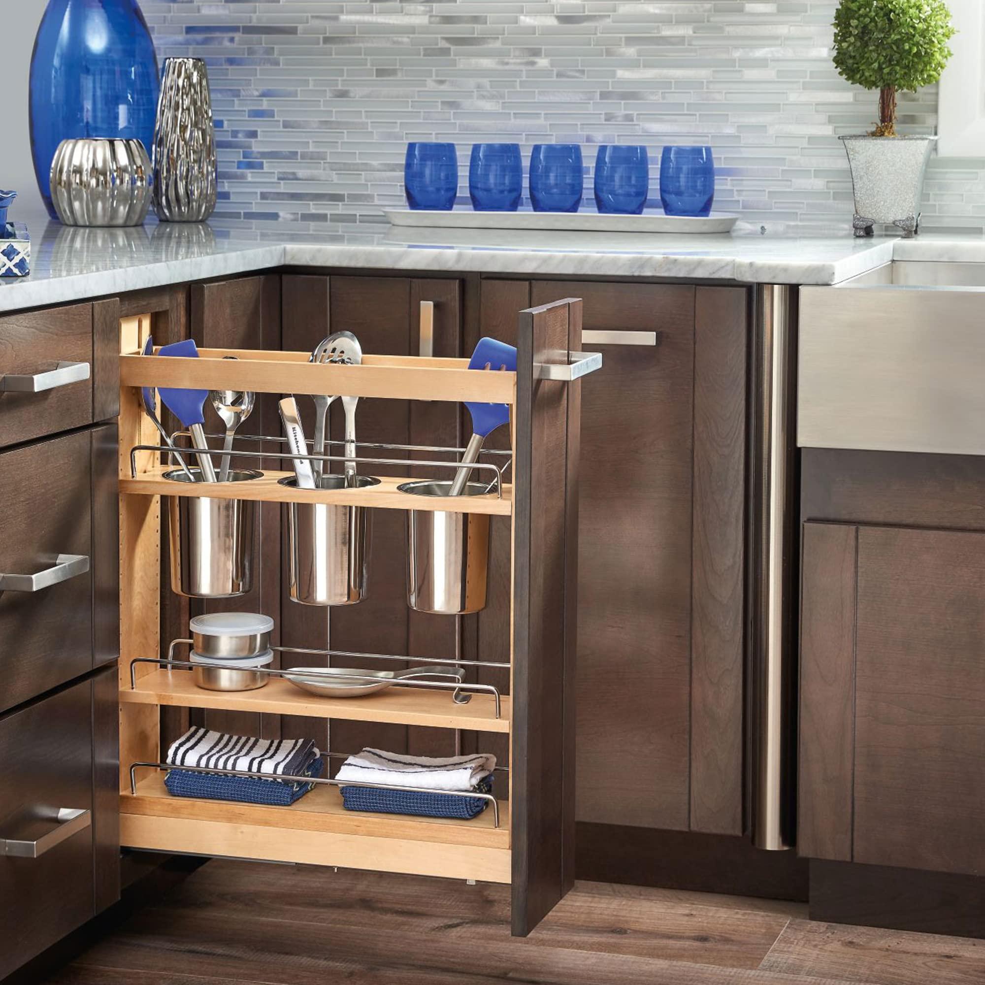 Rev-A-Shelf Rev-A-Shelf 5\" Pull Out Storage Organizer for Base Kitchen Cabinets w/Soft-Close, Sliding Shelves for Utilities, Utensils or Spices, 448UT-BCSC-5C