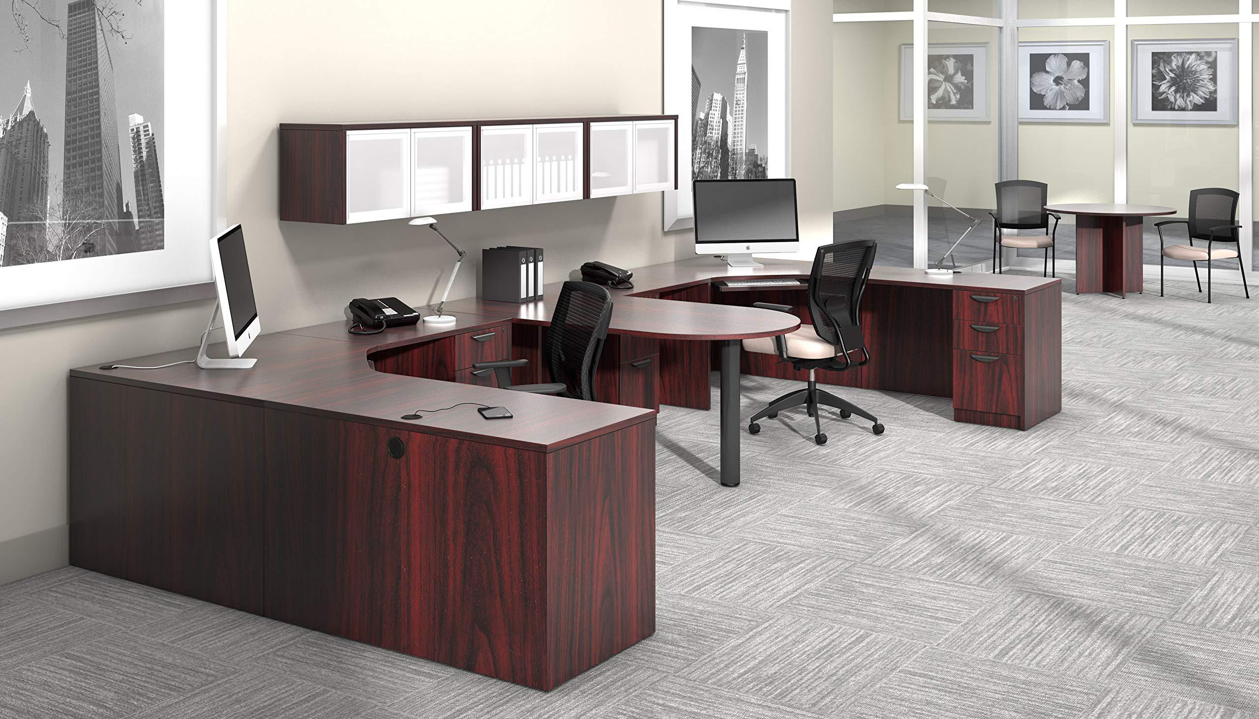 G GOF GOF Double 4 Person Separate Workstation Cubicle (11'D x 12'W-W) / Office Partition, Room Divider (Desk Only, Mahogany)