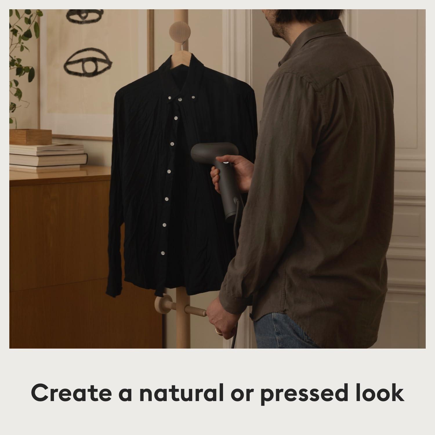 STEAMERY Steamery Handheld Clothes Steamer Cirrus 3, 1200W, US Plug, Heated Ironing Plate, Fast Heat Up, Garment Wrinkle Remover (Black)