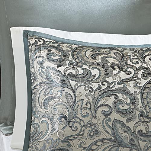 Madison Park Essentials Madison Park Essentials Brystol 24 Piece Room in a Bag Faux Silk Comforter Jacquard Paisley Design Matching Curtains - Down Alternative Hypoallergenic All Season Bedding-Set, Cal King, Teal 24 Piece