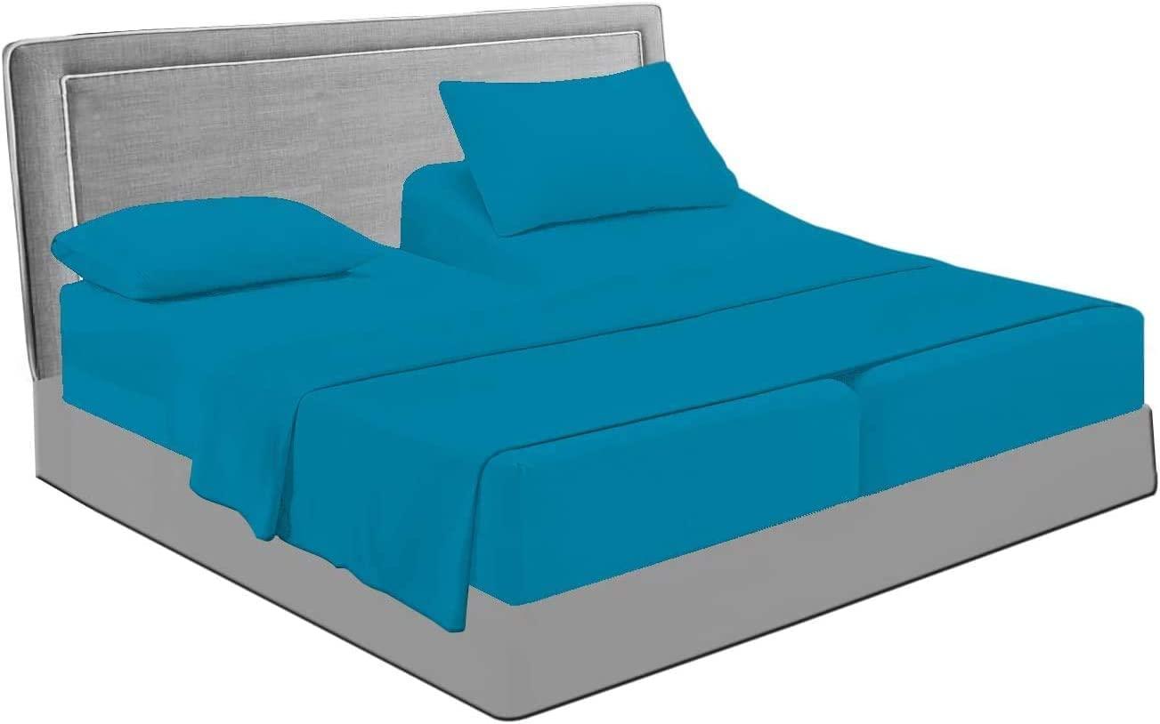 All Star Linen King Top Split Head Turquoise Blue Sheet Set Split King Size Adjustable Bed Half Split Sheets 100% Egyptian Cotton Sheets 18\'\' deep Split 28 inches Down from The Top