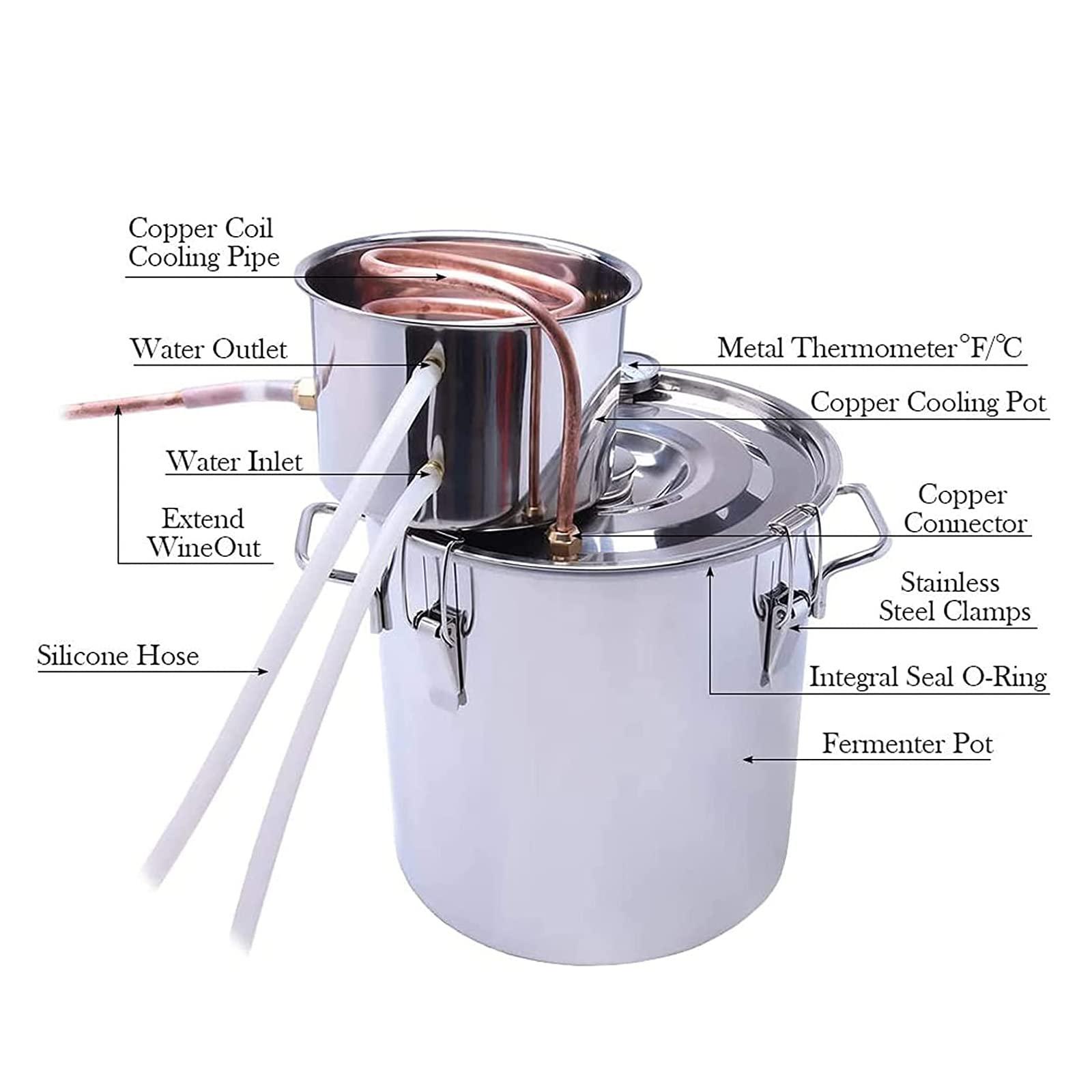 XXJJ XXJJ Moonshine Still Distiller Stainless Steel Water Distiller Copper Tube, Home Brewing Kit Build-in Thermometer for DIY Whisky Wine Brandy Spirits,6l/1.5gal