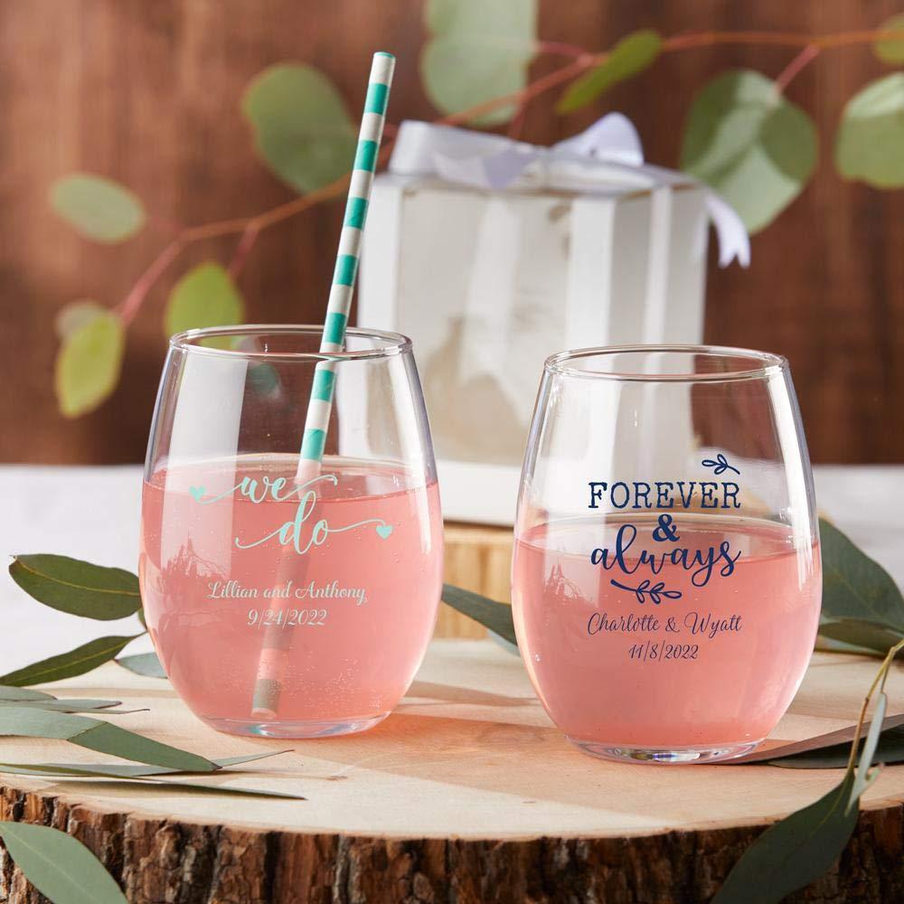 Kate Aspen Kate Aspen 9 oz. Personalized Stemless Wine Glass - 72pcs/White - Custom Wedding Favors and Bridal Shower Party Favors with Customized Designs Text Lines