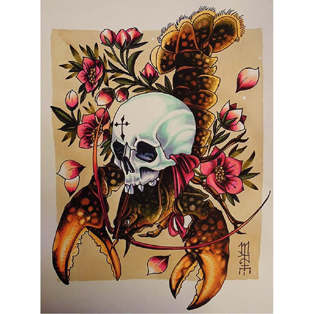 Black Market Art Company Death from The Depths by Alex Mister P Lobster Tattoo Wood Framed Fine Art Print