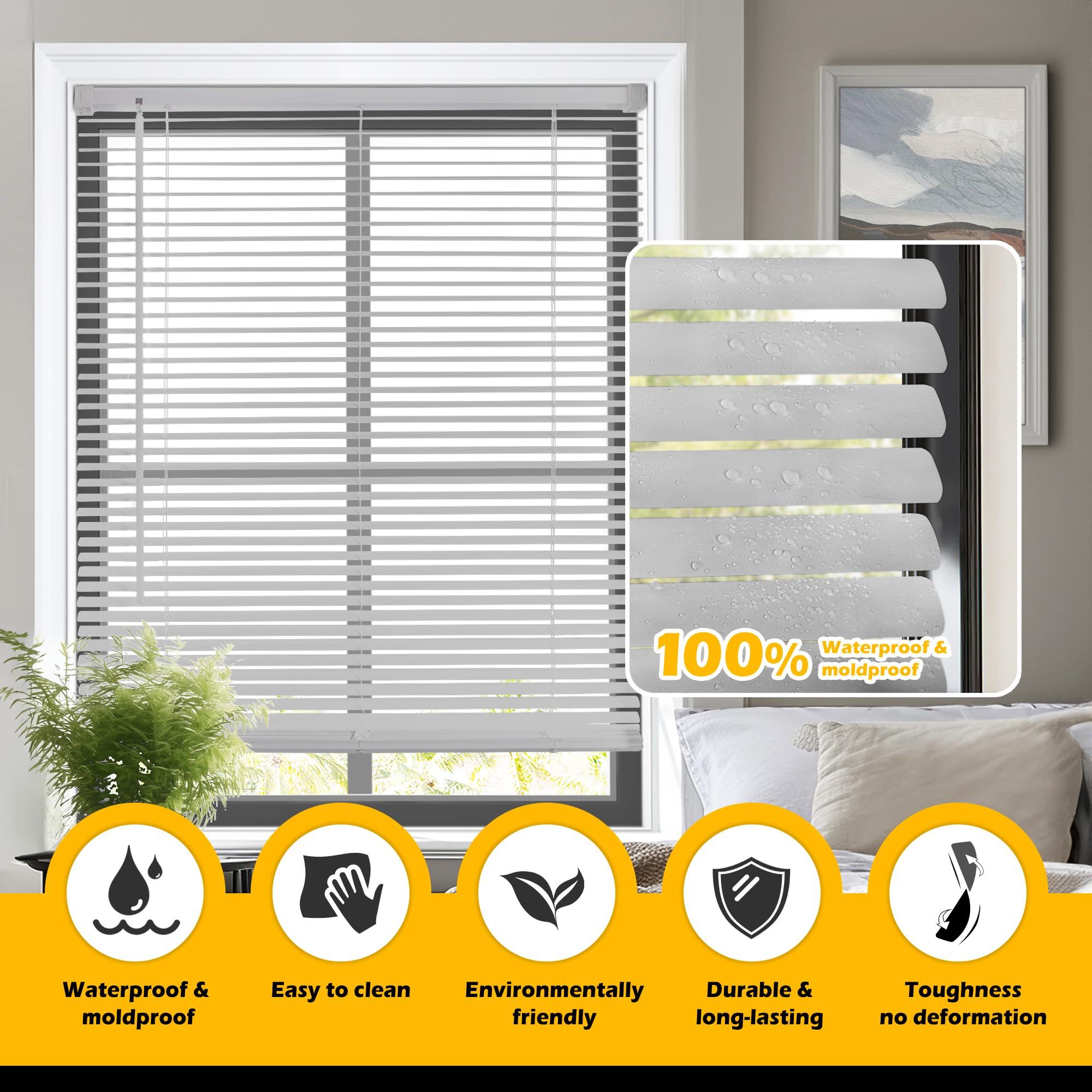 LazBlinds LazBlinds Cordless 1" Vinyl Horizontal Mini Blinds, Light Filtering Blinds for Windows, Blinds and Shades for Windows Size 34" W x 48" H, Grey