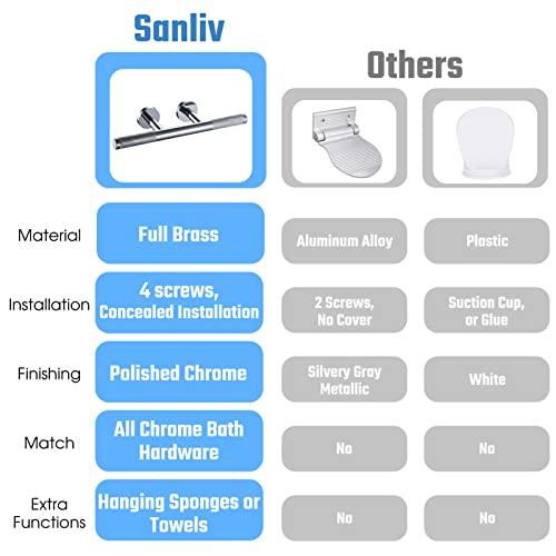 SANLIV Sanliv Shower Foot Rest,Shower Foot Rest for Shaving Legs,Knurled Brass Bar Shower Step,Wall Mounted Bath/Spa Foot Ledge in Polished Chrome