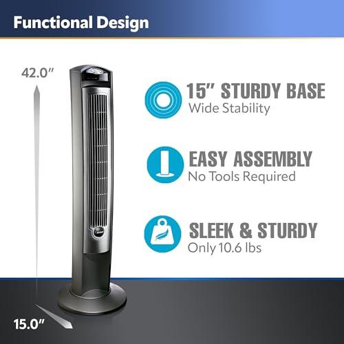 Lasko Lasko Oscillating Tower Fan, Quiet Fans with Remote, for Bedroom, Living Room, Office, Tower Fan with Remote, 3-Speed Timer, 42, Silver T42951