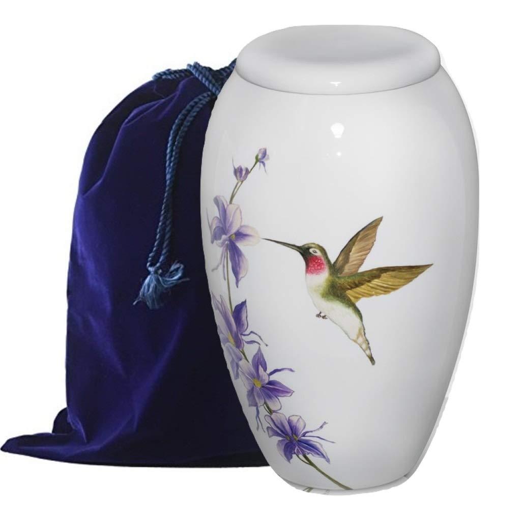 Exquisiteurns Exquisiteurn\'s Hand Painted Cremation Urn - Handcrafted Funeral Urn for Ashes - Includes Velvet Bag (Hummingbird)