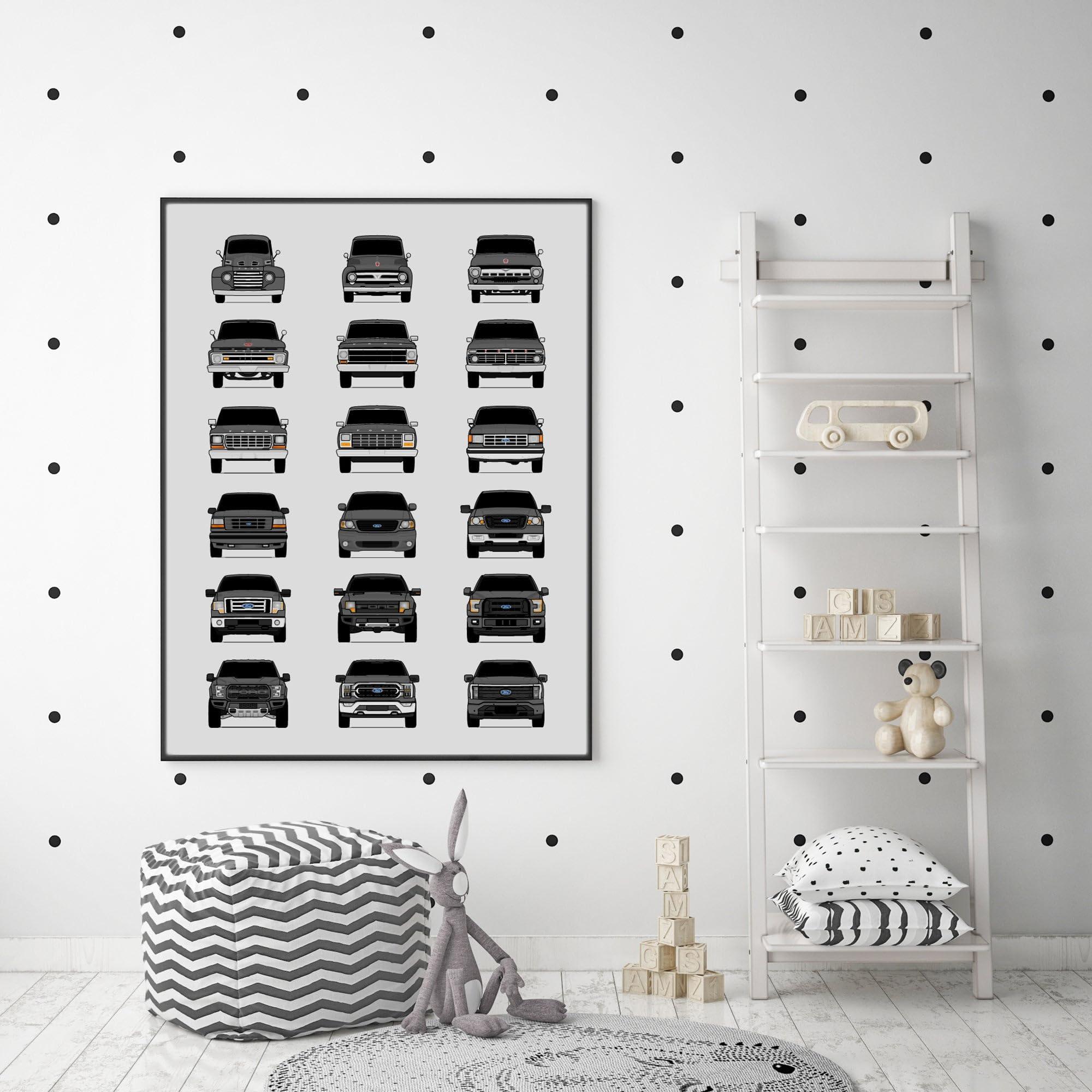 Custom Car Posters Custom Car Posters History of Ford F-150 Generations and Handmade Print of F150 (XL XLT SXT FX4 FX2 Limited Lariat Platinum King Ranch) - Grey, 24x36\" Satin Print (Unframed)- Gift