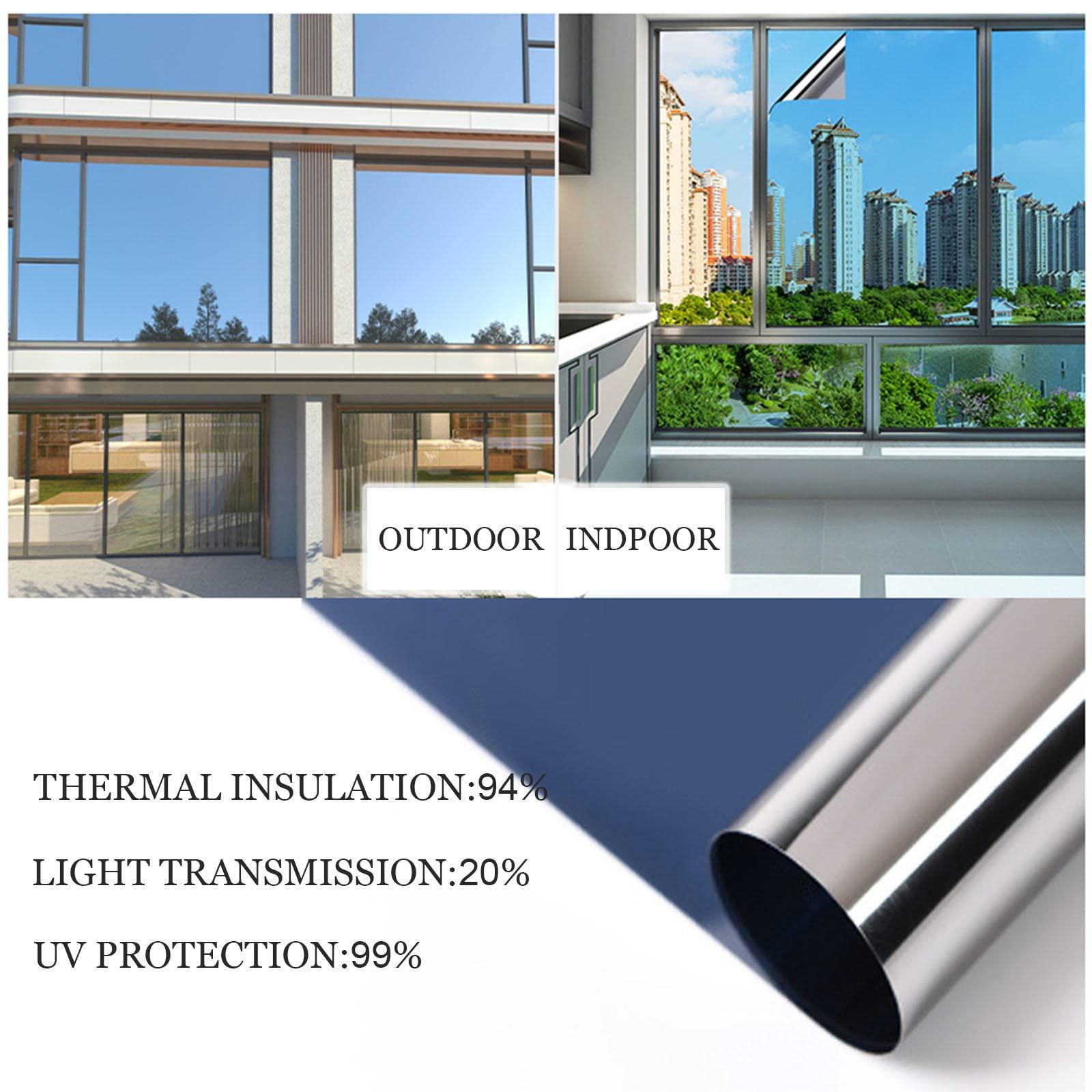 Widppsopt One Way Mirror Window Film, Reflective Window Film, Daytime Privacy Mirror Film, Window Tint, Heat Control Sun Protection Window Film for Home Office,WxH-130x300cm(51 * 118in)
