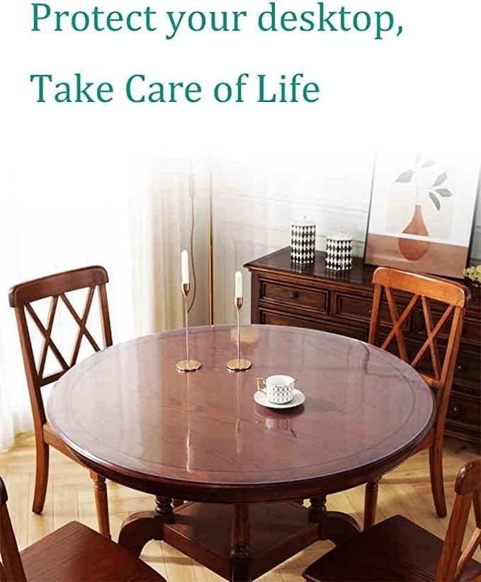 DRYPAD Clear Plastic 100% Waterproof Round Tablecloth Vinyl PVC Table Cloth Protector Oil Spill Proof Wipe Clean Table Cover for Dining Table, Parties & Camping, (Round 52 inch Diameter,2mm Thick)