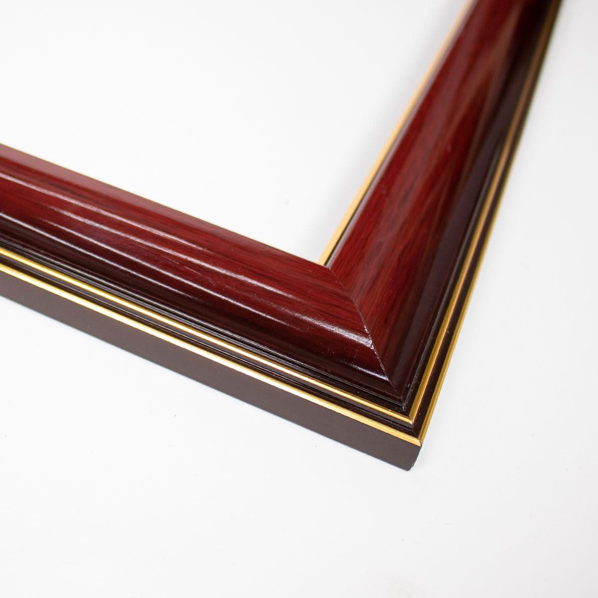 CustomPictureFrames.com 26x26 Frame Mahogany Brown with Gold Trim | Solid Wood Picture Frame Width 1.5 Inches | Interior Depth 0.5 Inches | Charles Executive Frame with UV Acrylic, Foam Board Backing & Hanging Hardware