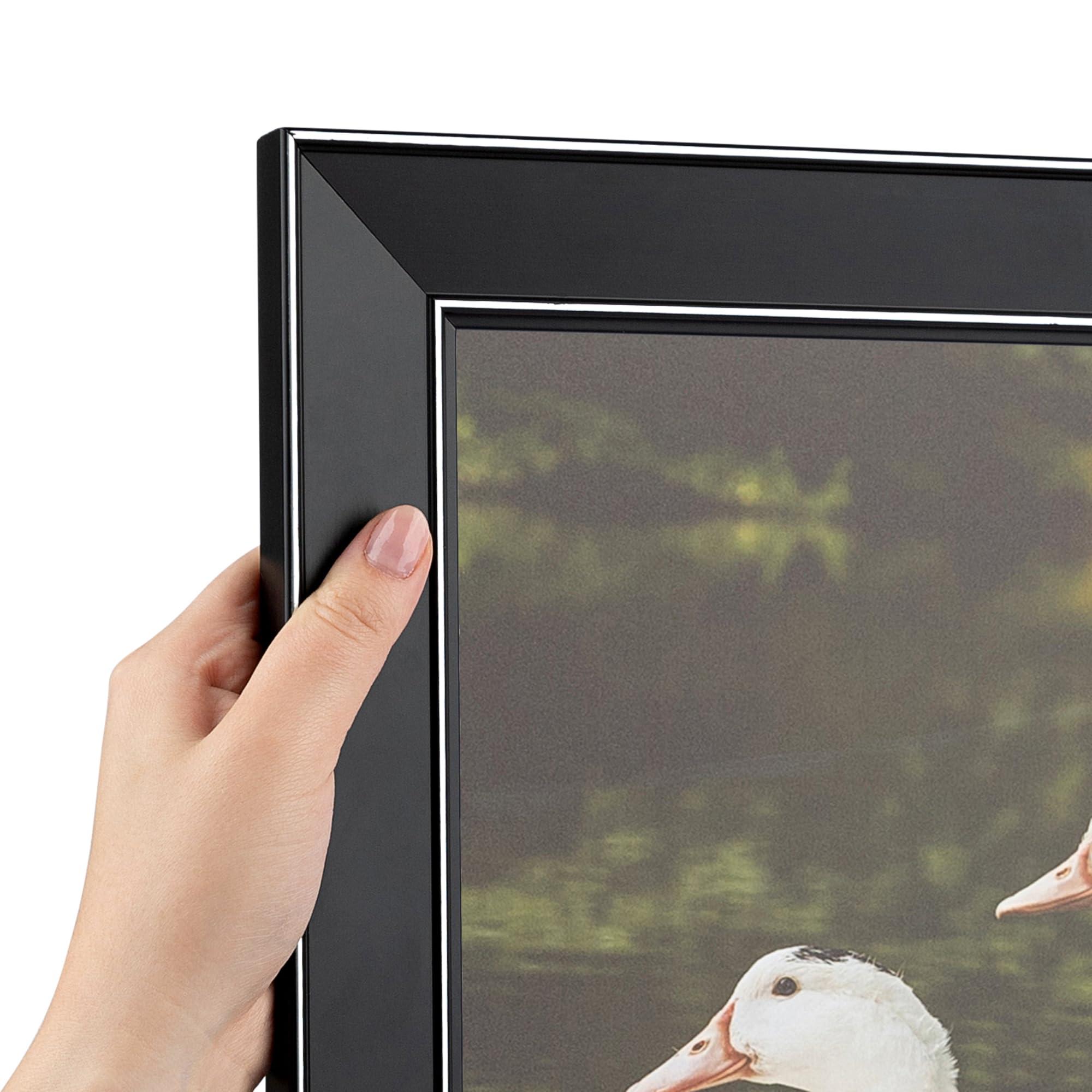 ArtToFrames ArtToFrames 9x12 Inch Black Picture Frame, 2 - Pack, This 1.75 inch Custom Wood Poster Frame is Honors Black with Silver, Comes with Regular Glass (Frame_Pack_2_D11148-9x12)