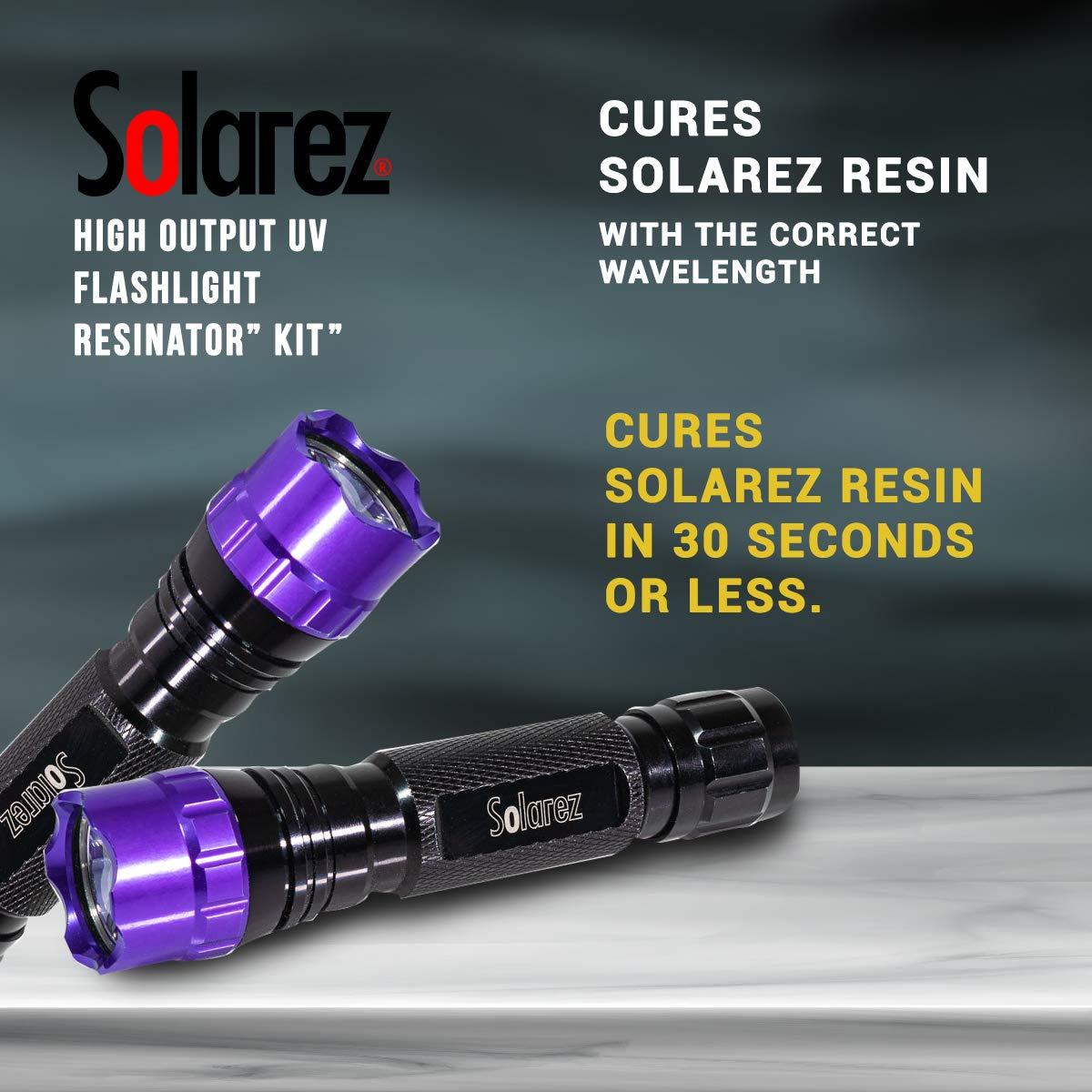 SOLAREZ SOLAREZ HIGH Output UV Flashlight RESINATOR KIT Best 380 UV Light and Blacklight for Fly-Tie & Surf Resin Cures, Insect Inspection, Pet Urine Stains, 18W 380-390nm LED Calibrated UV Resin Cure