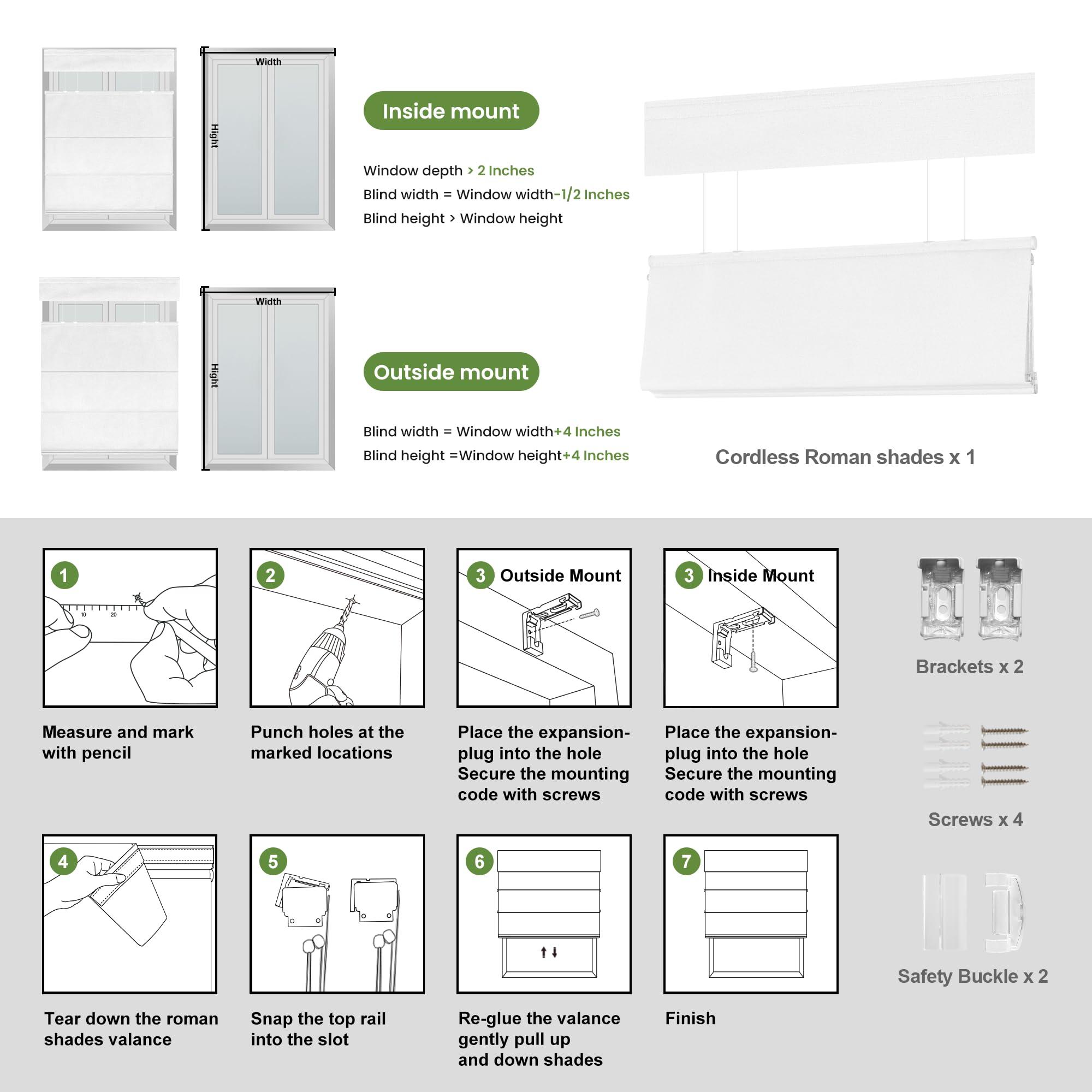 MoDanCeQ MoDanCeQ Top Down Bottom Up Roman Shades for Windows, Blackout Cordless Roman Blinds, Easy to Install Thermal Insulated Window Blind for Kitchen, Green, 31.5" W x 72" H